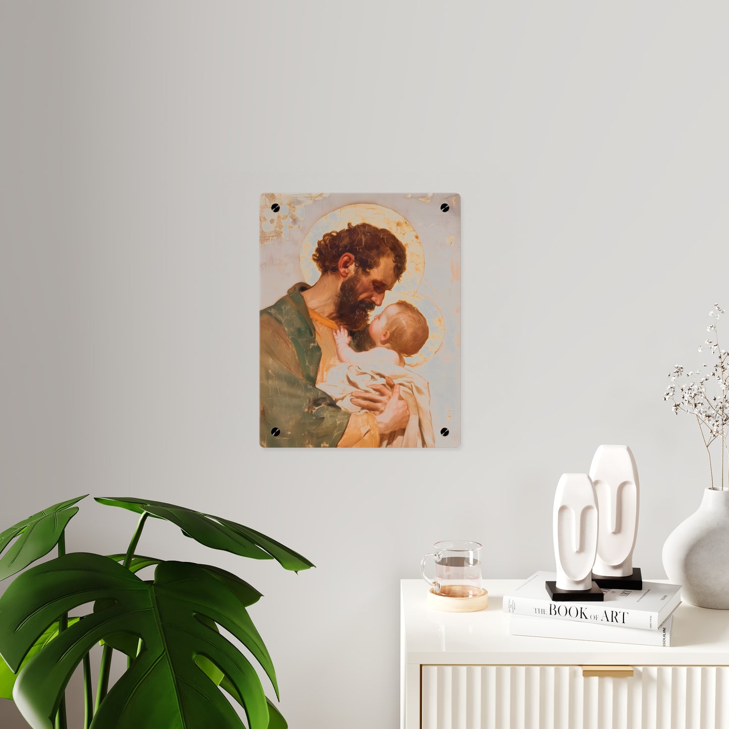 Saint Joseph, Pillar of the Holy Family Acrylic Wall Art Panel - Ready to Hang Acrylic Print - Catholic Saint - The Christ Child and Joseph