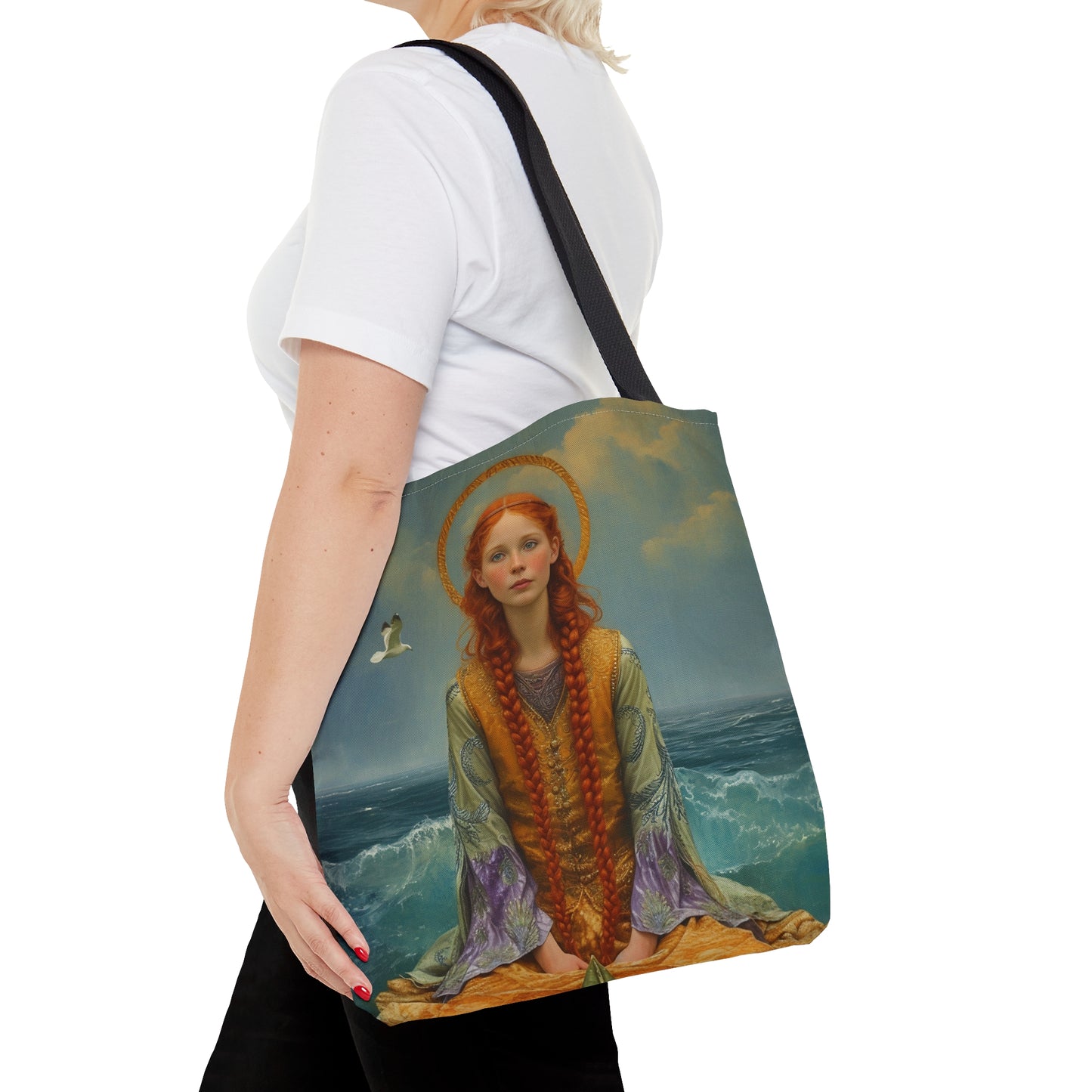 Saint Ia of Cornwall Tote Bag - Large Medium Small Faith Art Bag - Carry all reusable Art purse - Double Sided - Religious Saint Art