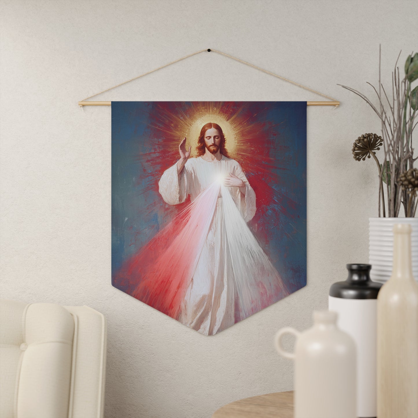 The Divine Mercy - Our Lord Jesus Christ - Pennant / Banner / Wall Hanging - Prayer room - Catholic Art - Large - 18" x 21"