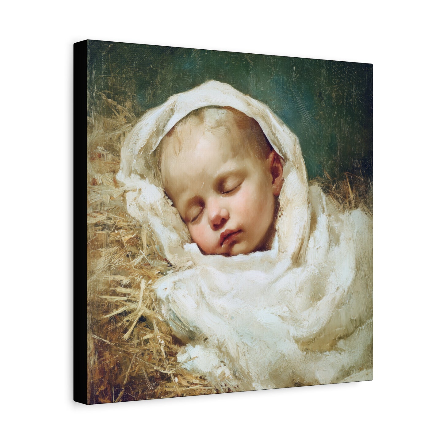 The Christ Child Resting in the Silence of the Manger - Gallery Wrapped Canvas - Print - Religious Art for your Home - Catholic Art Print