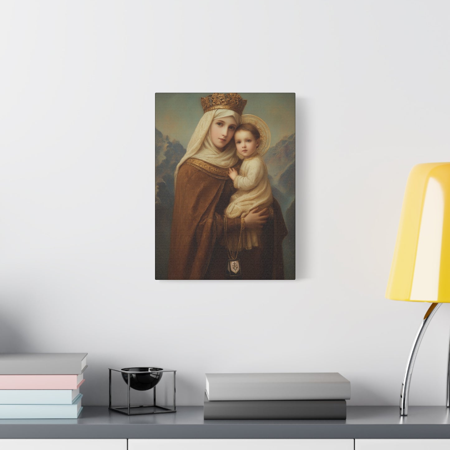A Cord Between Heaven and Earth - Our Lady of Mount Carmel Wrapped Canvas Print - Multiple Sizes - Catholic Home art Matte Canvas, Stretched
