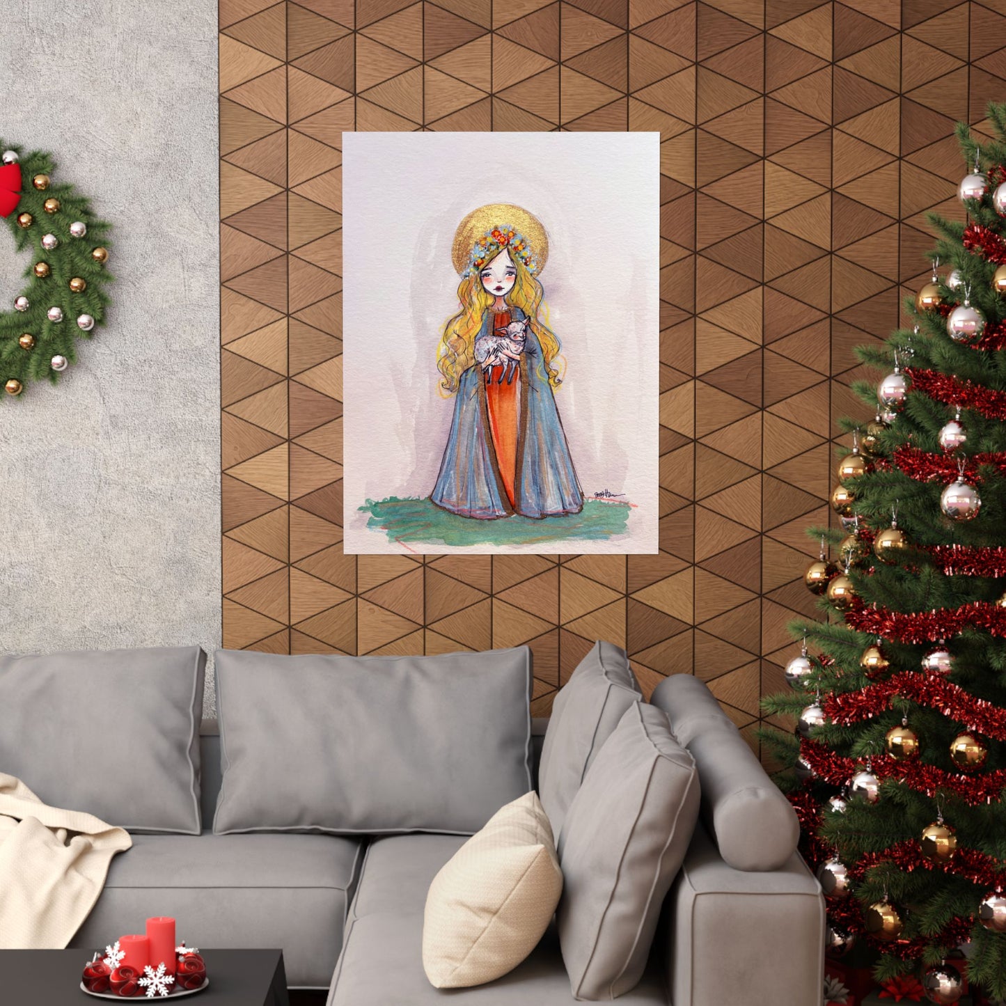 Saint Agnes of Rome Catholic Art Print | Hand-Drawn Watercolor Sacred Artwork | Christian Devotional Wall Art Religious Poster