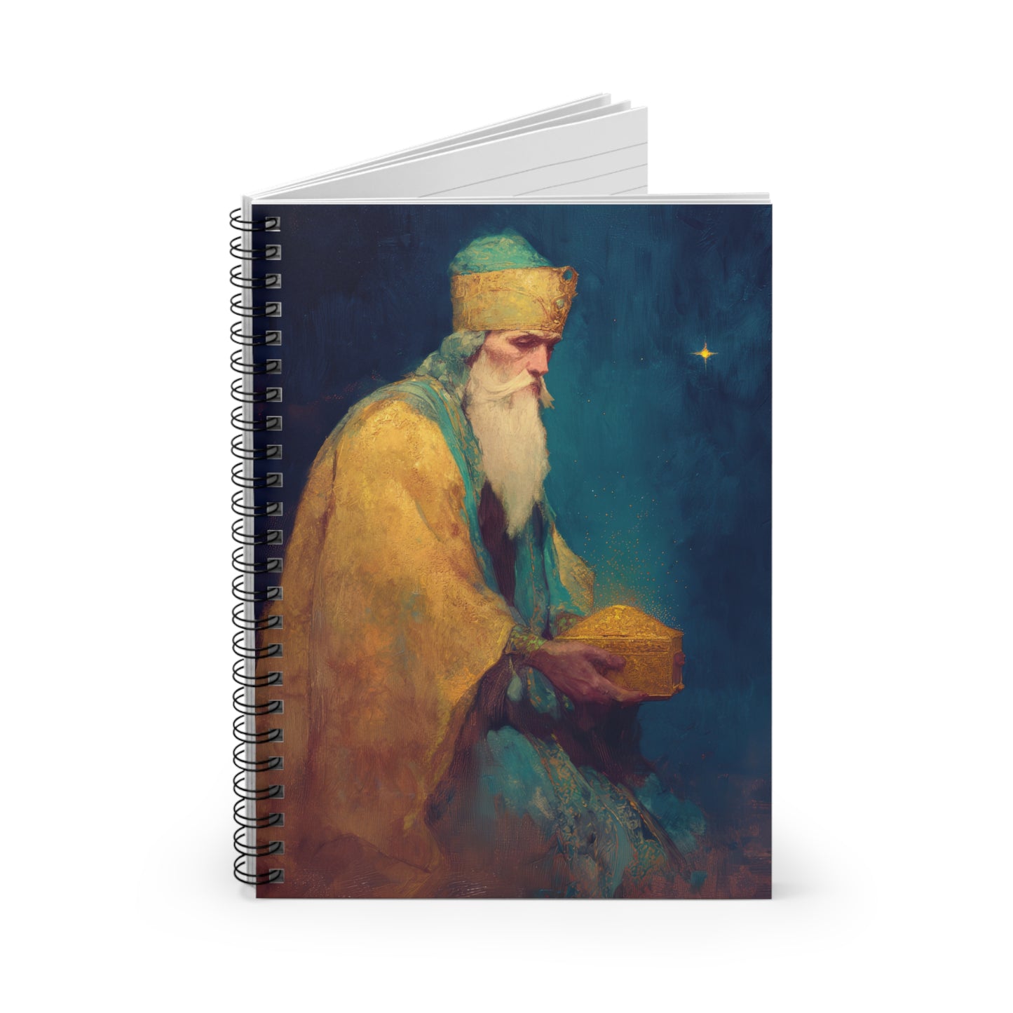 Caspar and the Offering of Worship - 3 Wise Men - Journal - Sanctified Souls Art - Religious Based Notebook - Spiral Notebook