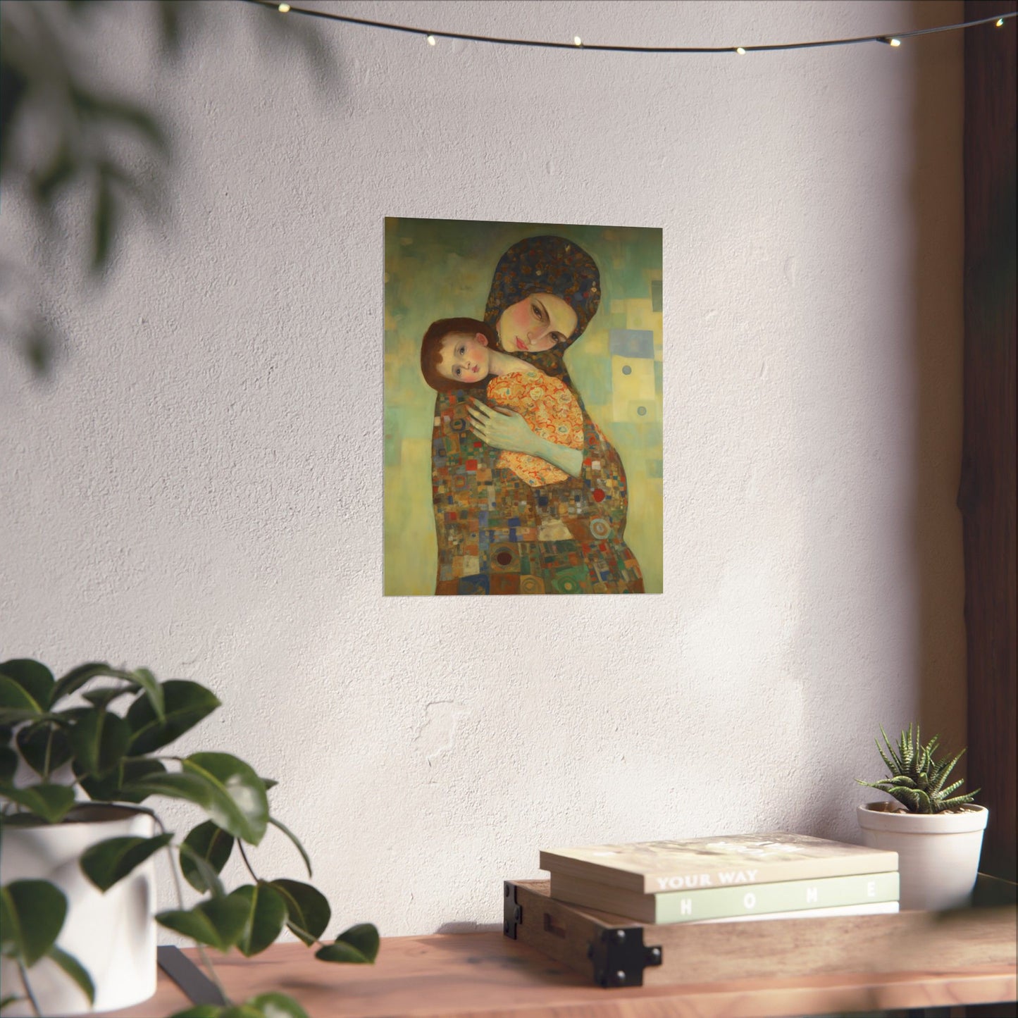 Cherished Blessing - Mary with Her Son - Based on Gustav Klimt's The Kiss - Multiple Sizes - Premium Matte Vertical Posters - Christ Child