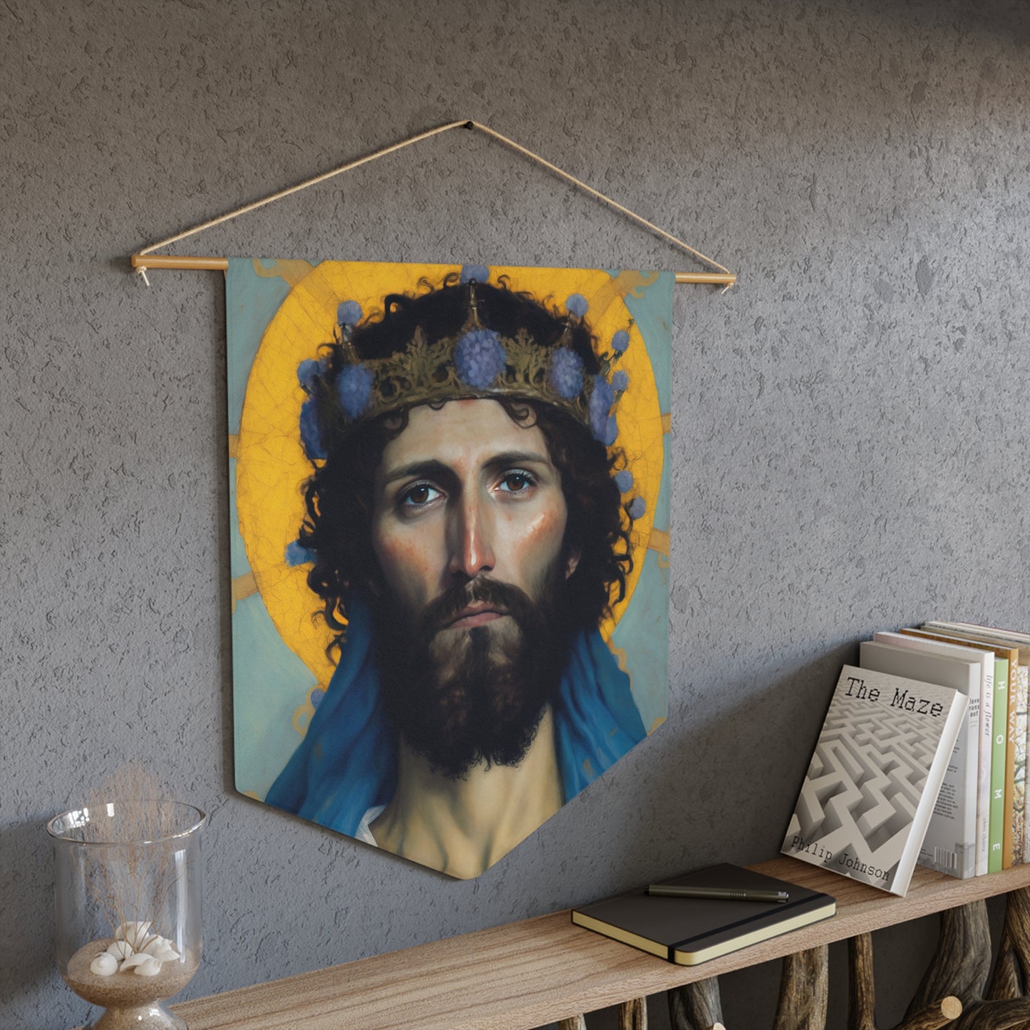Portrait of Christ Wall Banner / Wall Hanging - Prayer room art - Large religious Christian Jesus Print - Prayer room art - 18" x 21"
