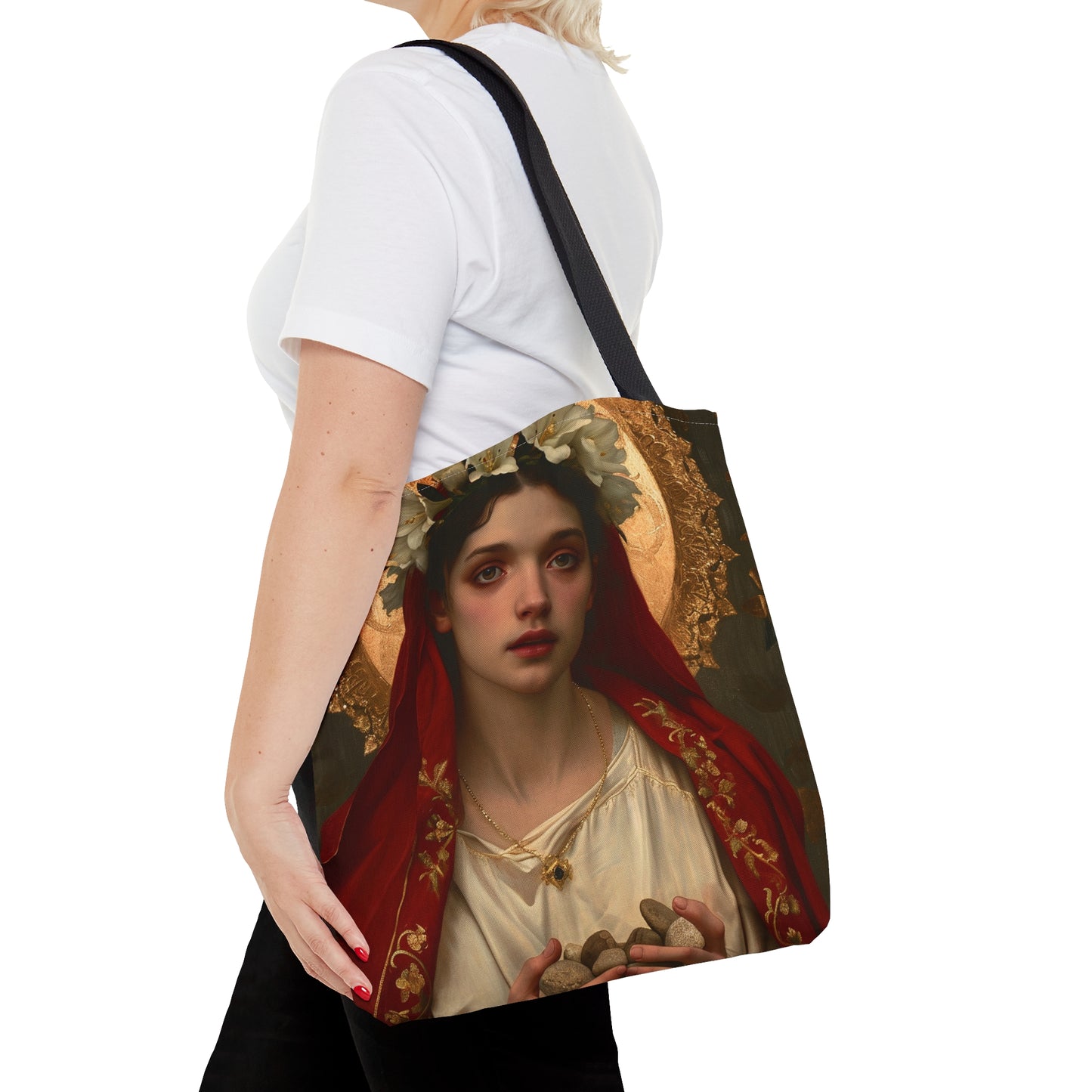 Saint Emerentiana Tote Bag - Large Medium Small Faith Art Bag - Carry all reusable Art purse - Double Sided - Religious Saint Art