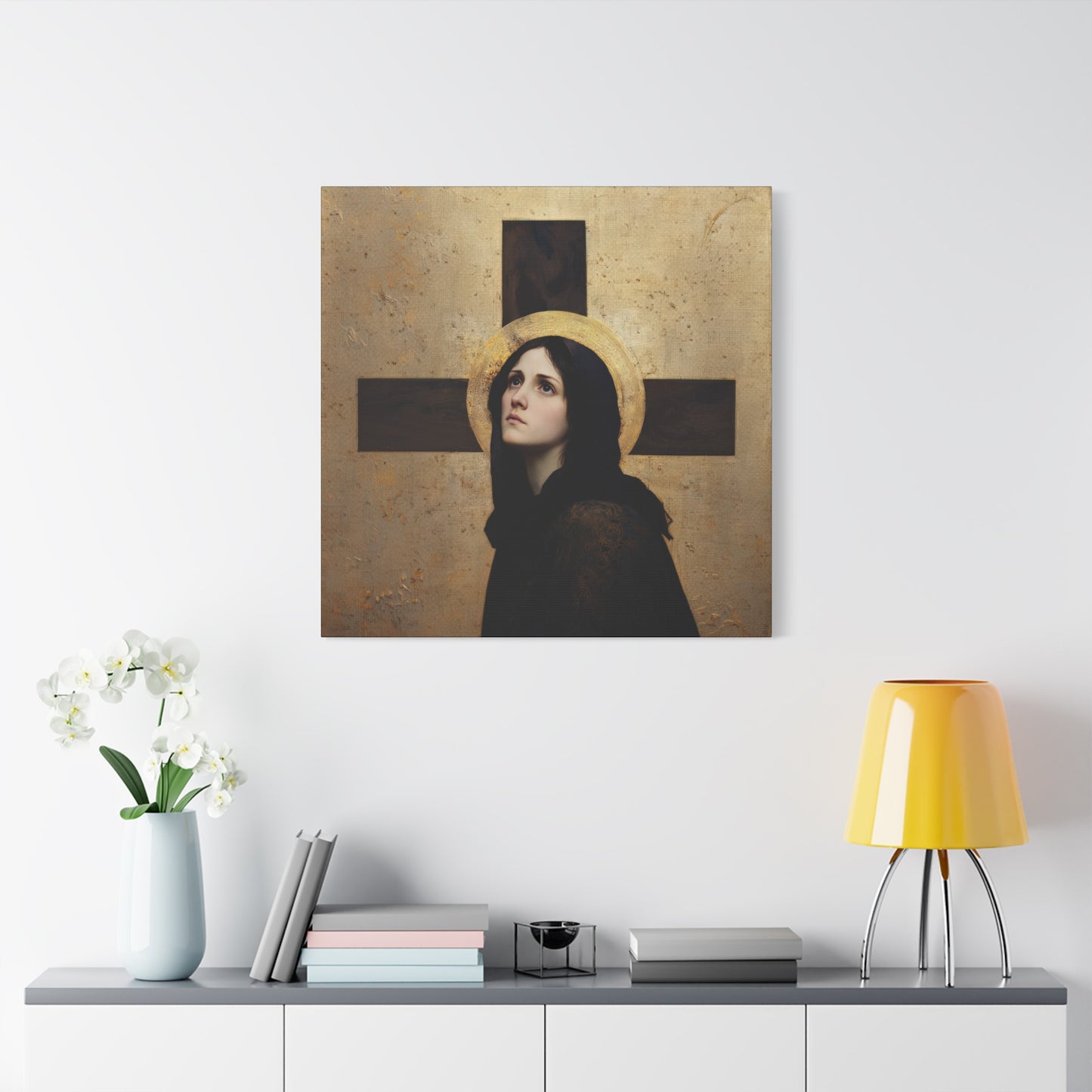 Our Lady of the Cross - Mother Mary  - Our Lady of the Crucifix - Marian Art - Gallery Wrapped Canvas - Print - Catholic Art Print