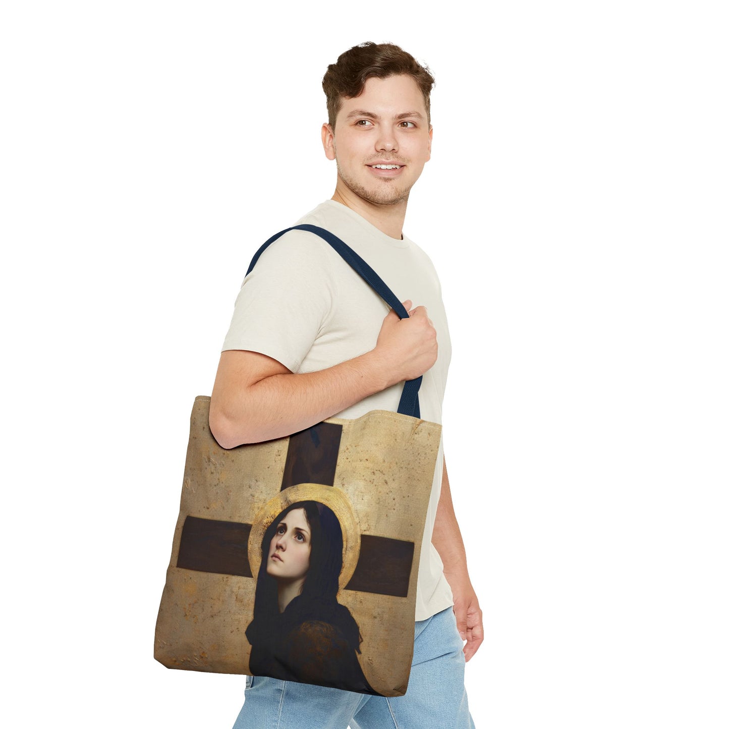 Our Lady of the Cross - Mother Mary  - Our Lady of the Crucifix - Marian Art - Tote Bag - Large Medium Small Faith Art Bag - Tote Purse