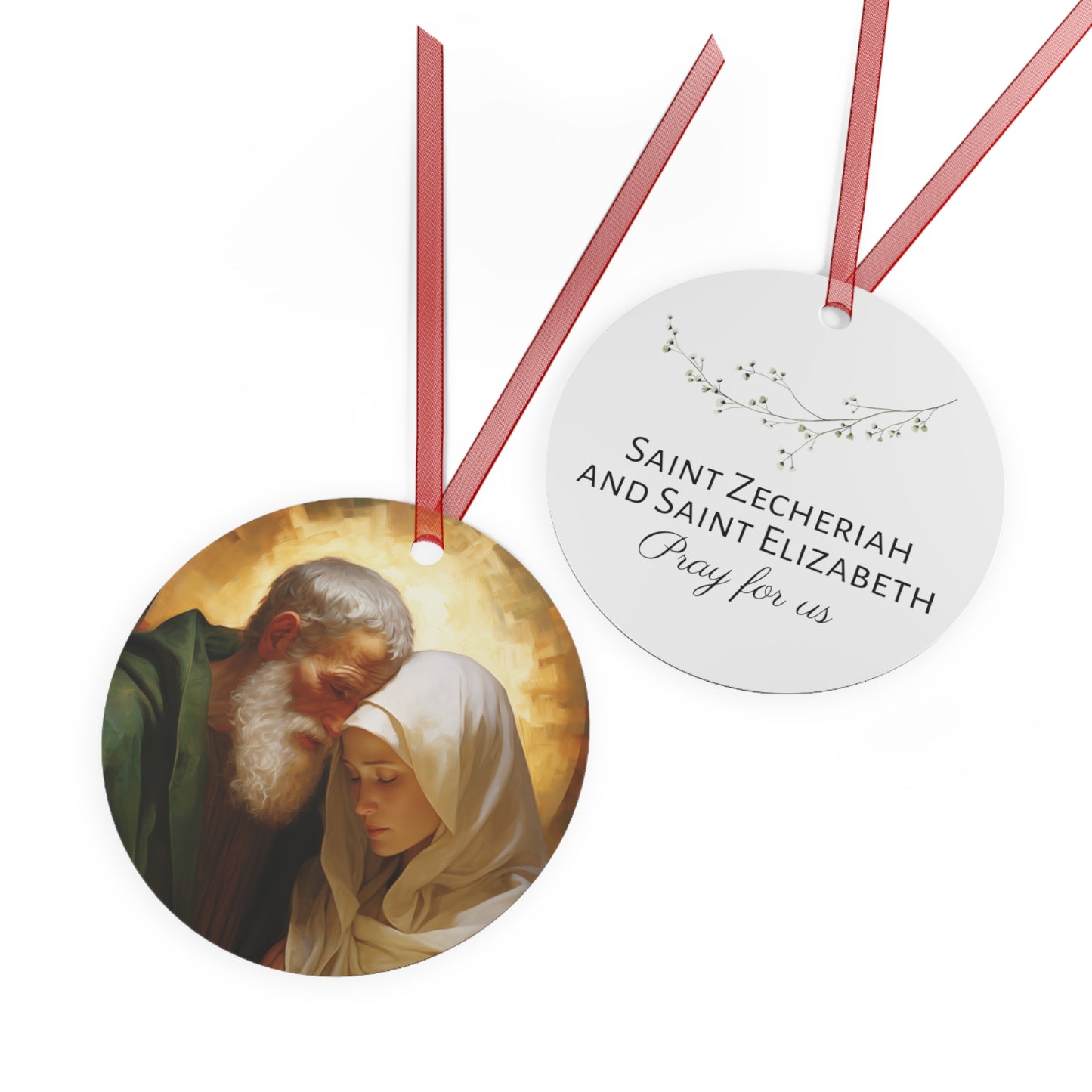 Saints Zechariah and Elizabeth Metal Ornament - Religious Holiday Christmas Ornament and Keepsake - Double sided