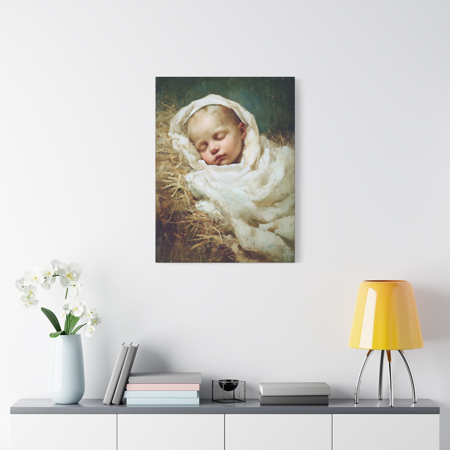 The Christ Child Resting in the Silence of the Manger - Gallery Wrapped Canvas - Print - Religious Art for your Home - Catholic Art Print