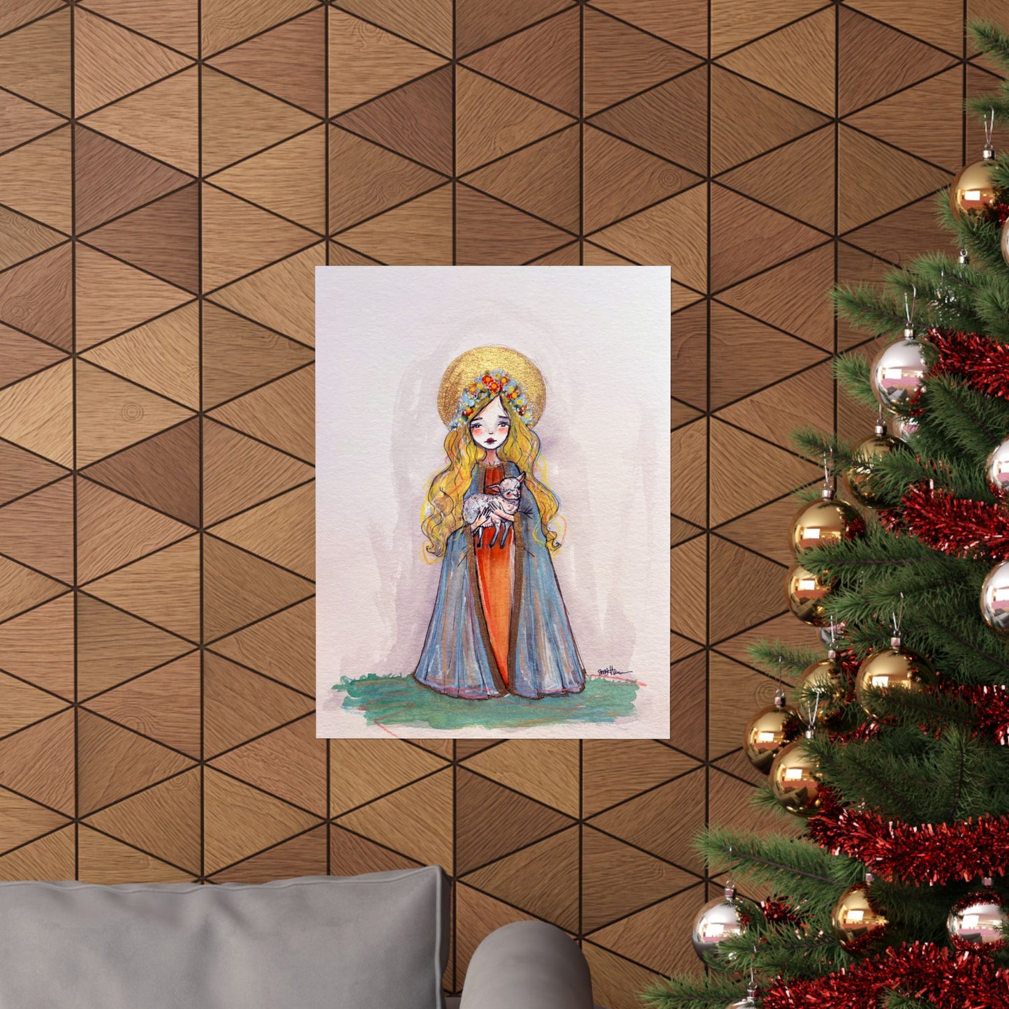 Saint Agnes of Rome Catholic Art Print | Hand-Drawn Watercolor Sacred Artwork | Christian Devotional Wall Art Religious Poster