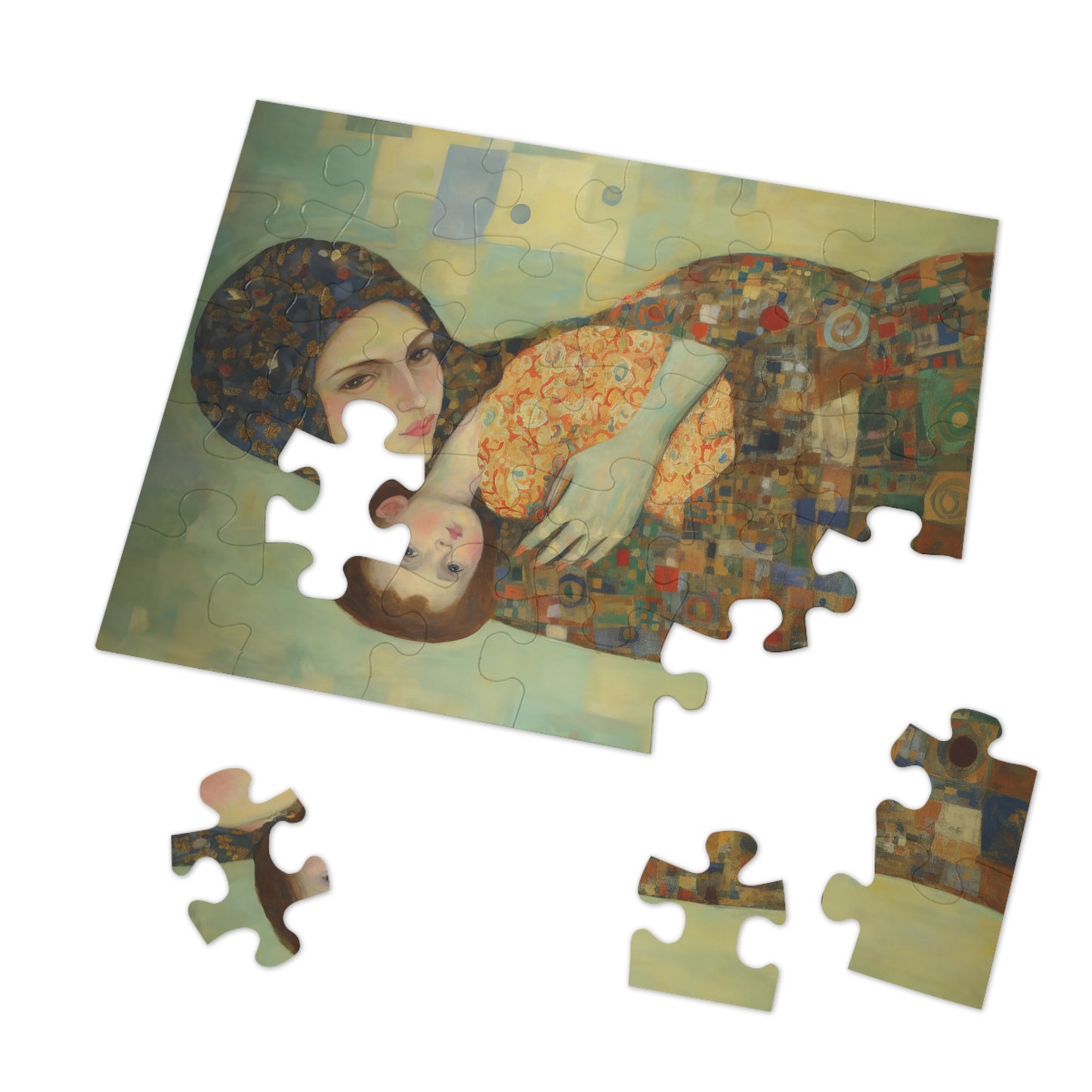 Cherished Blessing - Mary with Her Son - Based on Gustav Klimt's The Kiss - Religious Jigsaw Puzzle (30, 110, 252, 500,1000-Piece)