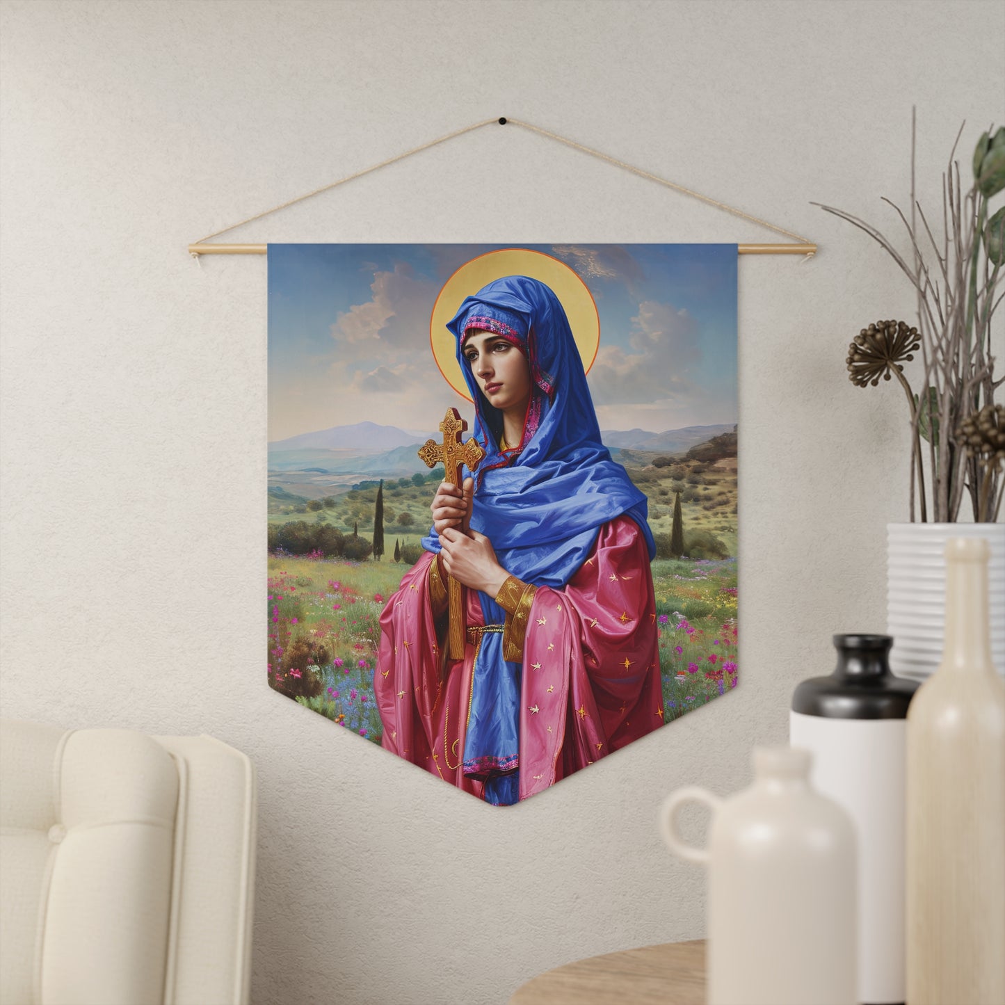 Saint Anysia of Salonika Pennant / Banner / Wall Hanging - Prayer room art - Catholic Home Art - Large Saint Art for your home - 18" x 21"