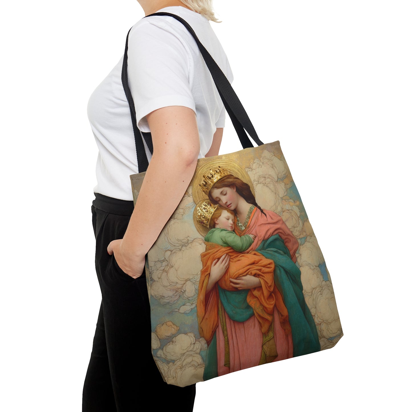 Our Lady, Strong and Tender - Mary, Help of Christians Tote Bag - Large Medium Small Faith Art Bag - Catholic Faith Purse - Double Sided