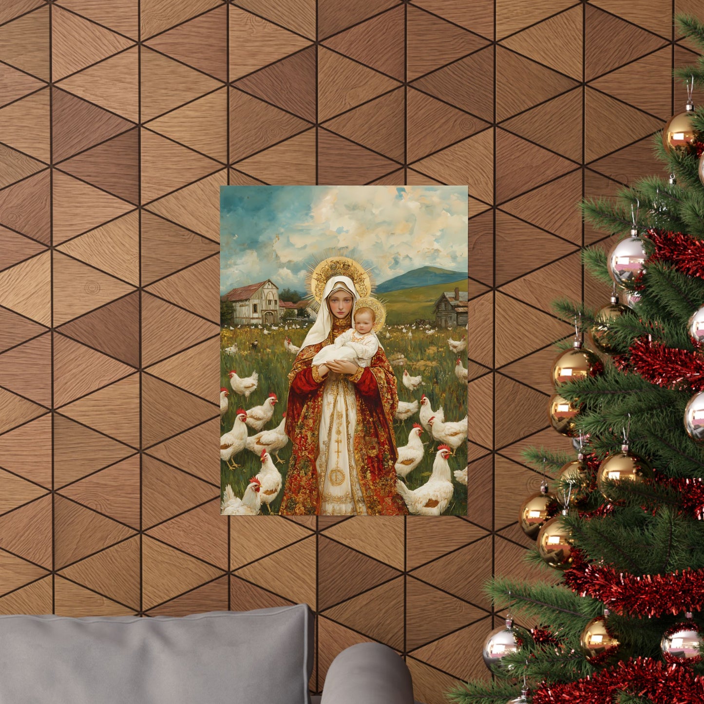 Our Lady of the Hens: Protector of the Humble Flock - Sanctified Souls Print - Multiple Sizes - Premium Posters - Catholic Art - Christian