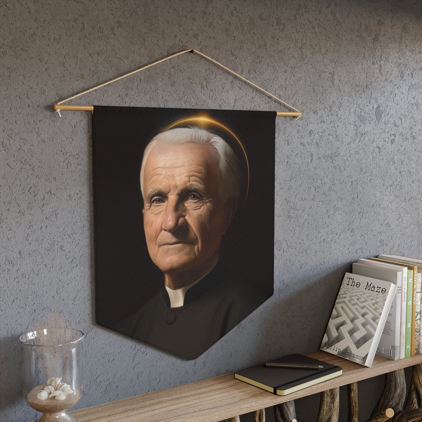 Saint André Bessette Pennant / Banner / Wall Hanging - Prayer room art - Catholic Home Art - Large Saint Art for your home - 18" x 21"
