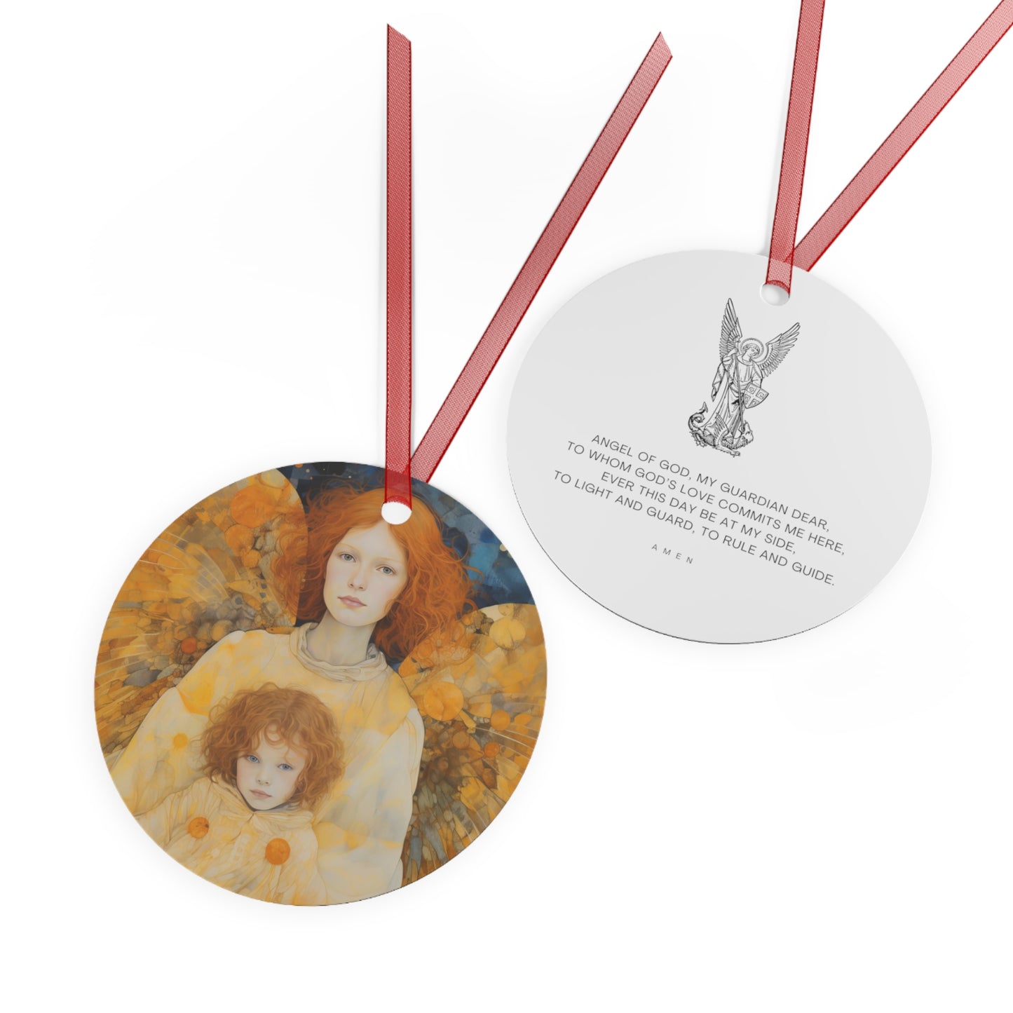 A Guardian's Devotion Metal Ornament - Religious Holiday Christmas Ornament and Keepsake - Double sided - Prayer Ornament - Guardian Angel