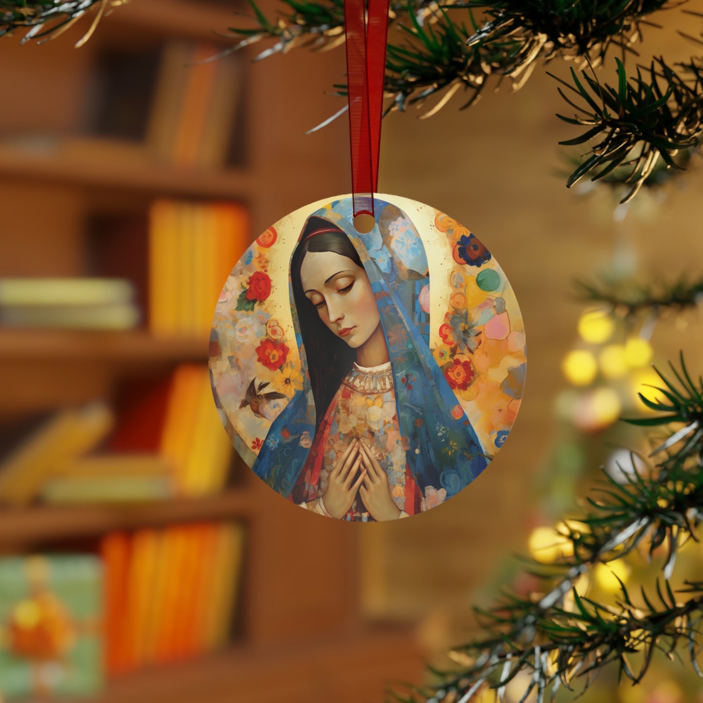 Mary's Silent Blessing Metal Ornament - Religious Holiday Christmas Ornament and Keepsake - Double sided
