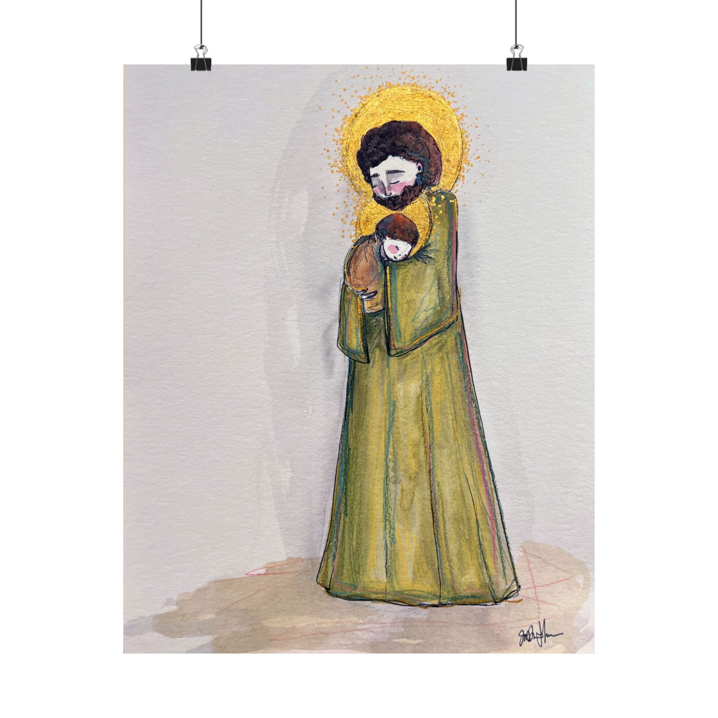 Saint Joseph and Child Jesus Catholic Art Print | Hand-Drawn Watercolor Sacred Artwork | Christian Devotional Wall Art