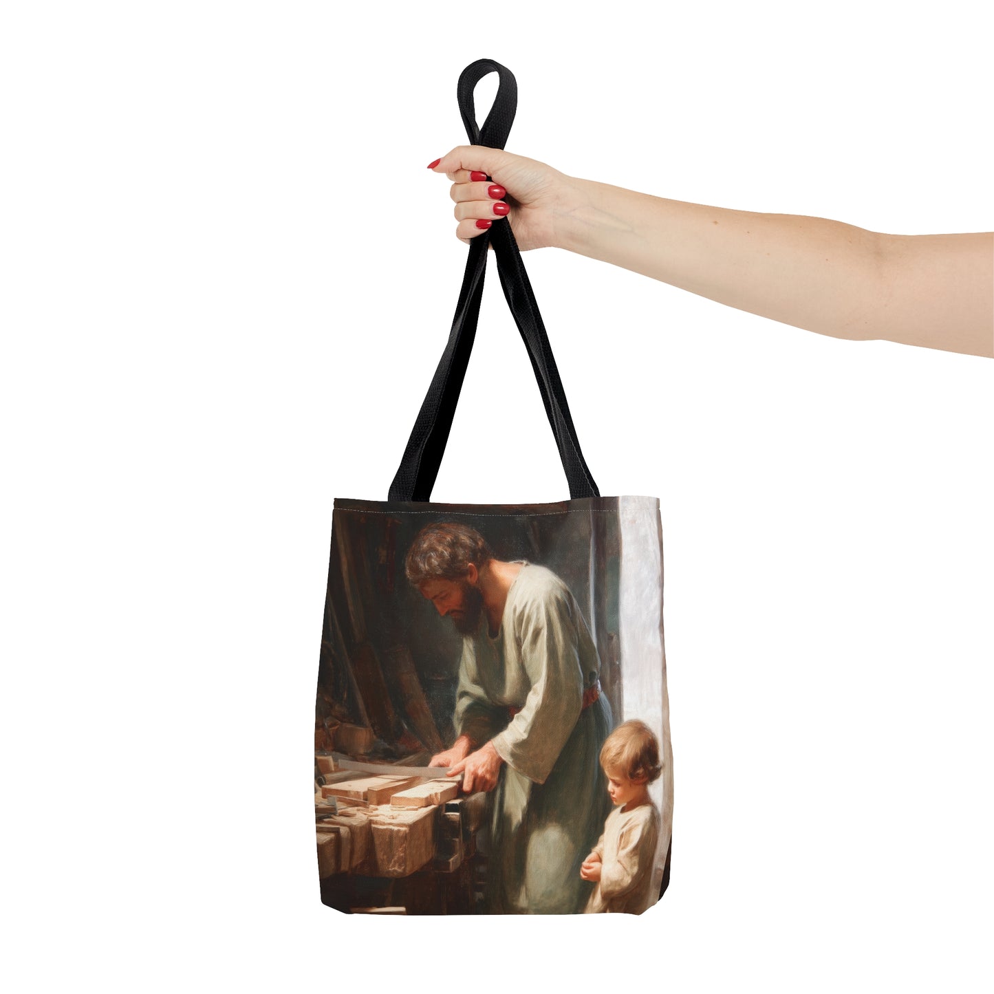 Saint Joseph the Worker Tote Bag - Large Medium Small Faith Art Bag - Catholic Faith Purse - Double Sided