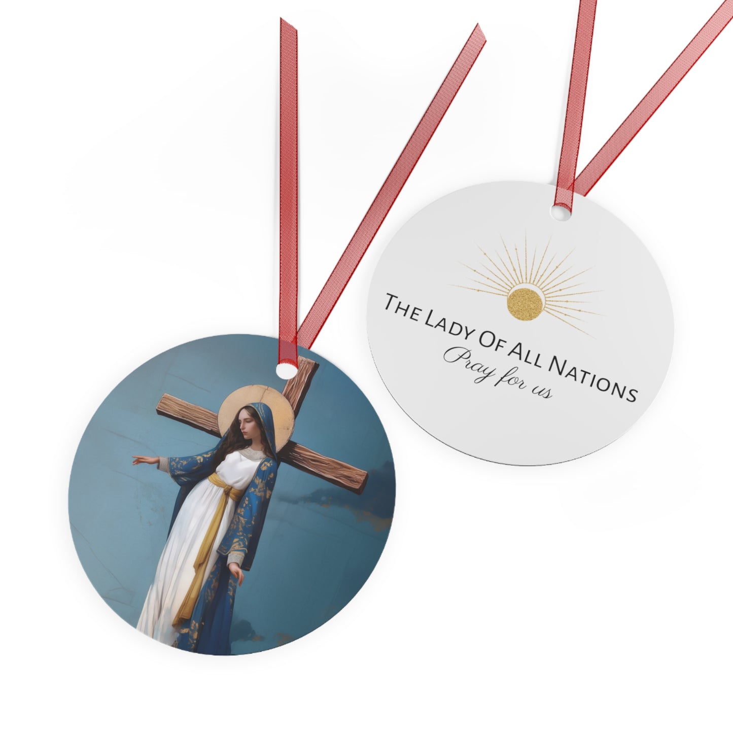 The Lady Of All Nations - Marian Devotion - Mother Mary - Metal Ornament - Religious Holiday Christmas Ornament and Keepsake - Prayer