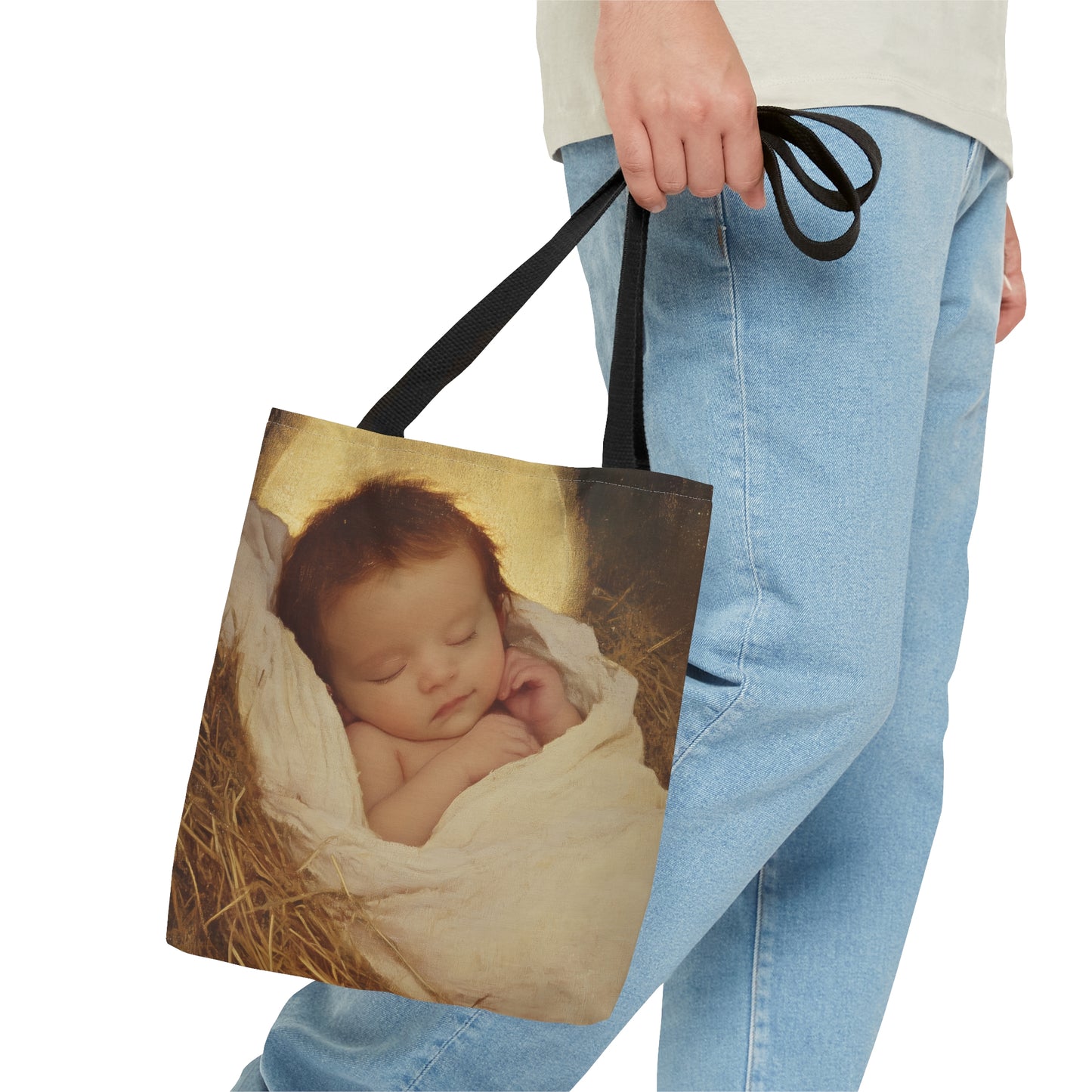 Jesus, the Newborn Light of the World - Tote Bag - Large Medium Small Faith Art Bag - Catholic Faith Purse