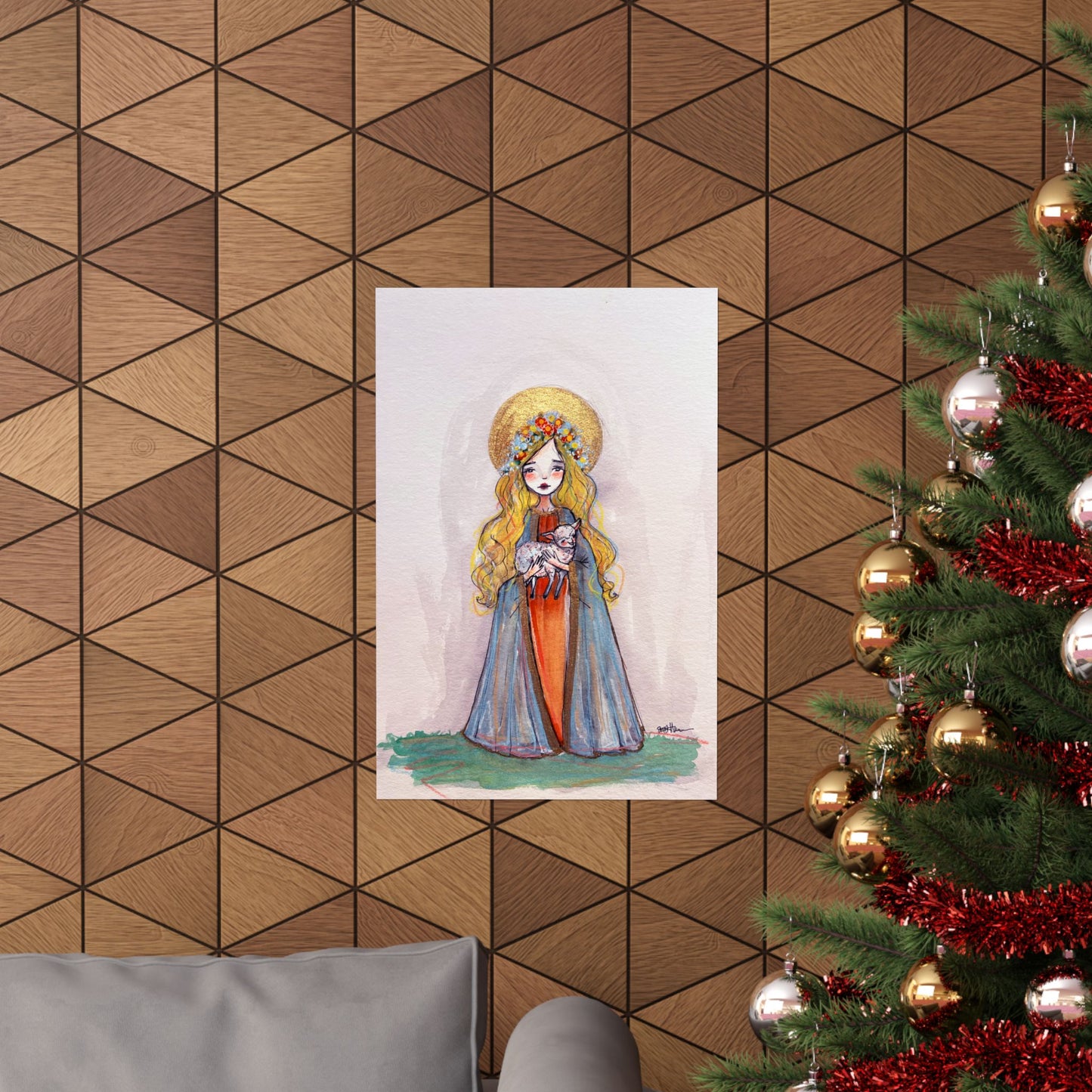 Saint Agnes of Rome Catholic Art Print | Hand-Drawn Watercolor Sacred Artwork | Christian Devotional Wall Art Religious Poster