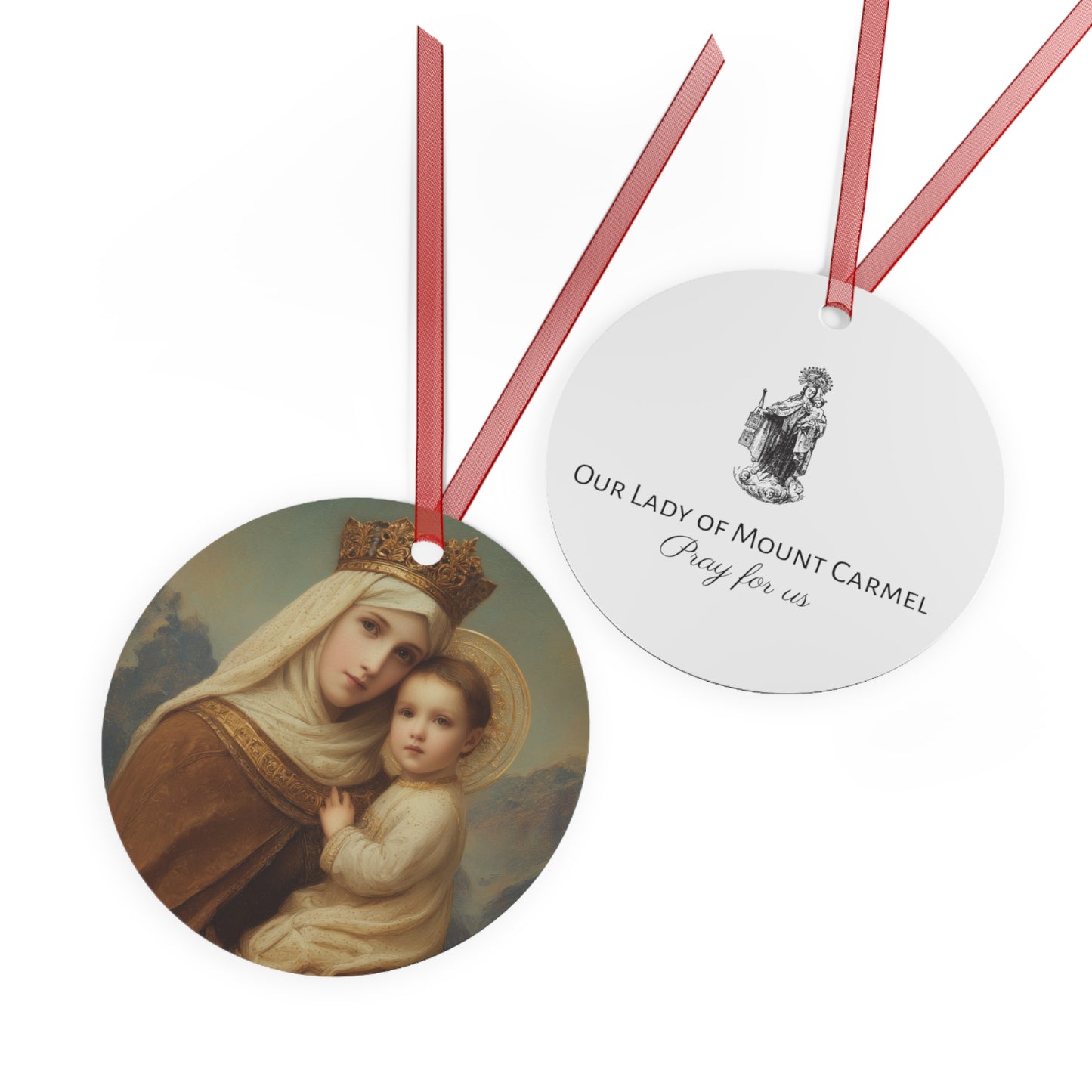 A Cord Between Heaven and Earth - Our Lady of Mount Carmel Ornament - Religious Holiday Christmas Ornament and Keepsake - Double sided