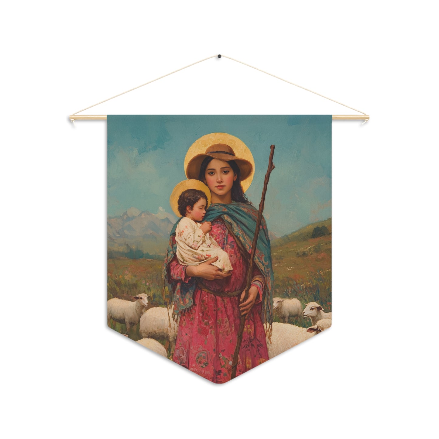 Divina Pastora - Divine Shepherdess - Marian Title - Mother Mary - Pennant / Banner / Wall Hanging - Catholic Art - Large - 18" x 21"