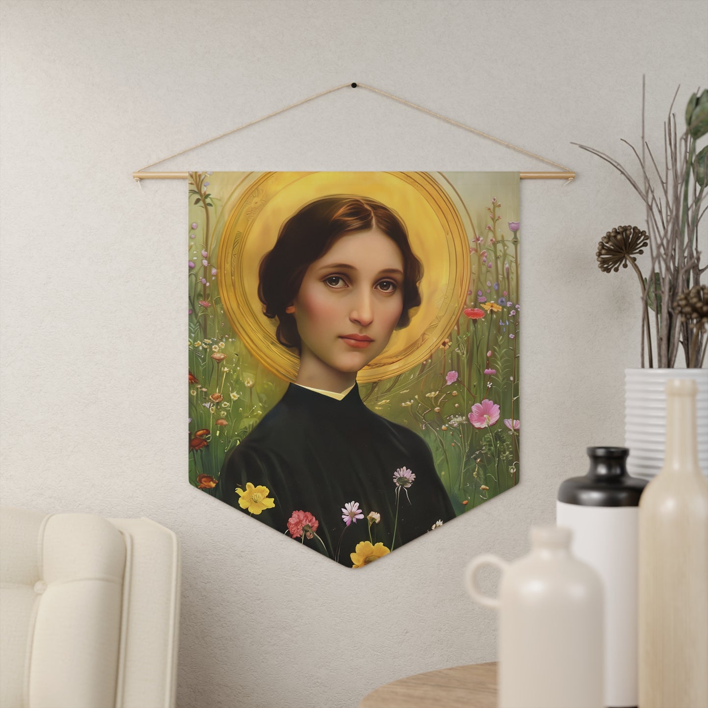 Saint Bartolomea Capitanio Pennant / Banner / Wall Hanging - Prayer room art - 18" x 21" - Catholic prayer Religious Christian Gift
