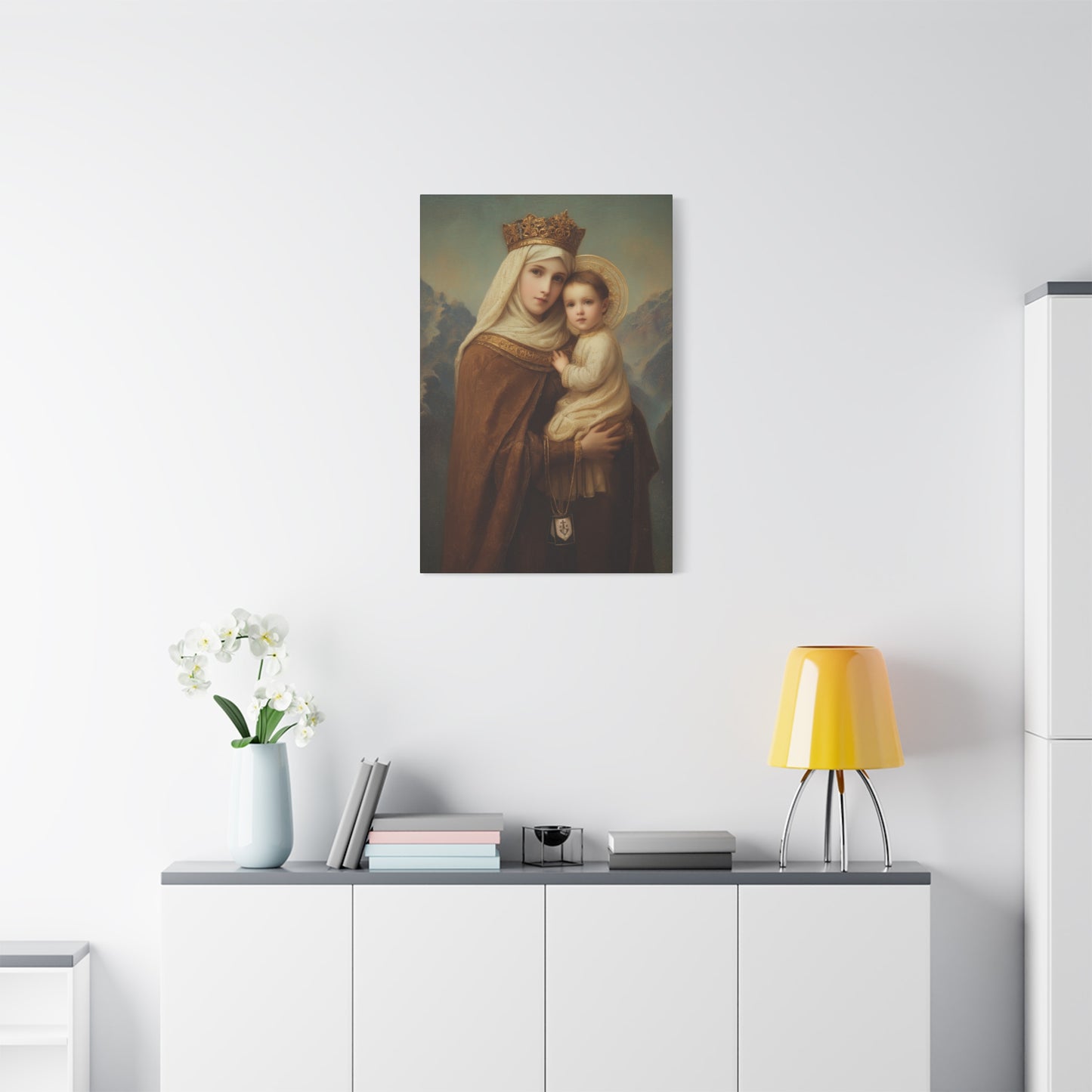 A Cord Between Heaven and Earth - Our Lady of Mount Carmel Wrapped Canvas Print - Multiple Sizes - Catholic Home art Matte Canvas, Stretched