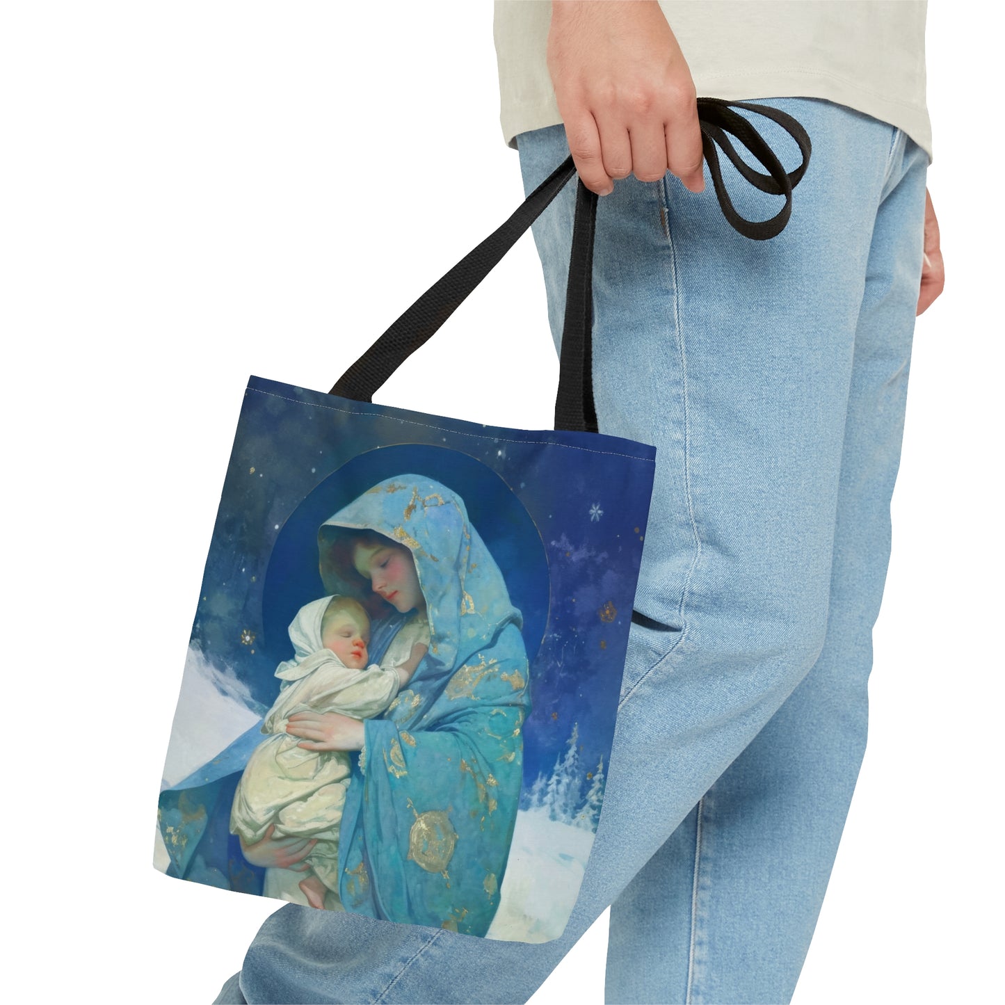 Snowfall of Grace: Our Lady's Blessing Tote Bag - Large Medium Small Faith Art Bag - Catholic Faith Purse - Religious - Prayer Bag