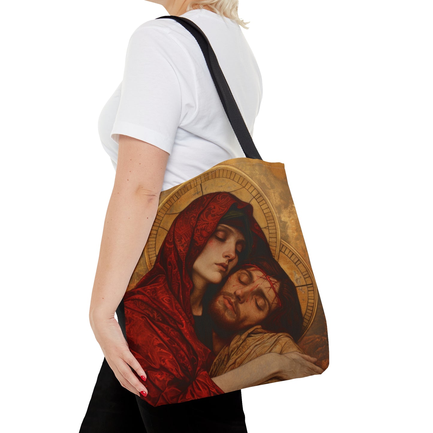 Eternal Sorrow - Mary's Mourning Beneath the Cross Tote Bag - Large Medium Small Faith Art Bag - Catholic Faith Purse - Religious