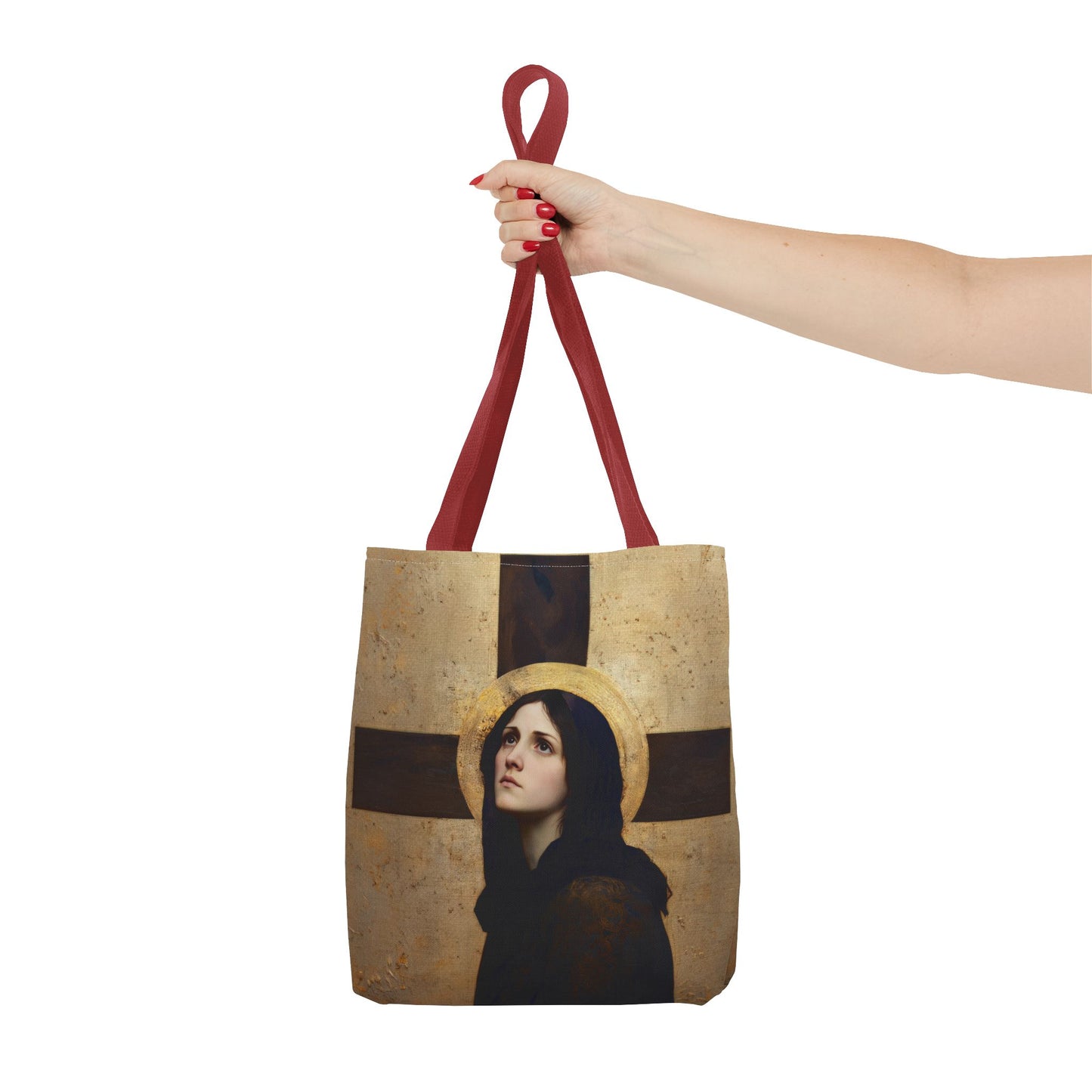 Our Lady of the Cross - Mother Mary  - Our Lady of the Crucifix - Marian Art - Tote Bag - Large Medium Small Faith Art Bag - Tote Purse