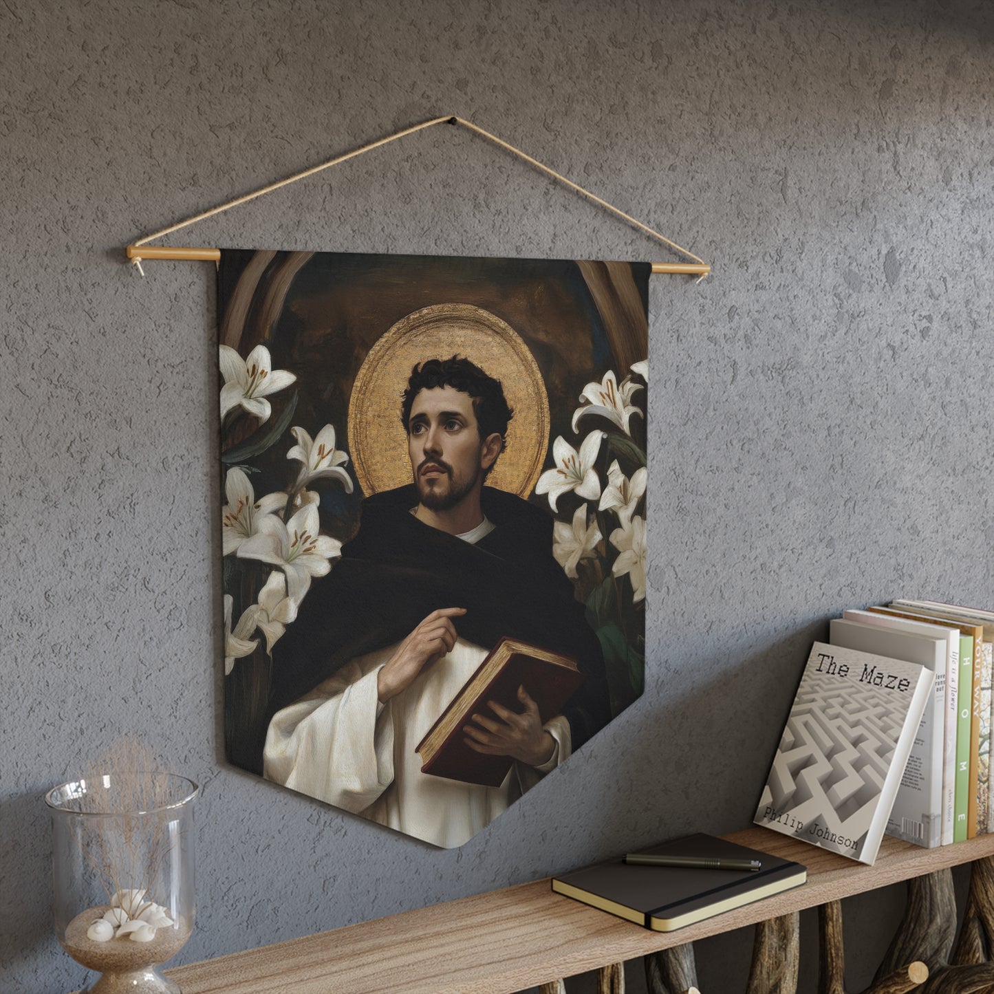 Saint Dominic Pennant / Banner / Wall Hanging - Prayer room art - 18" x 21" - Catholic - Large Banner