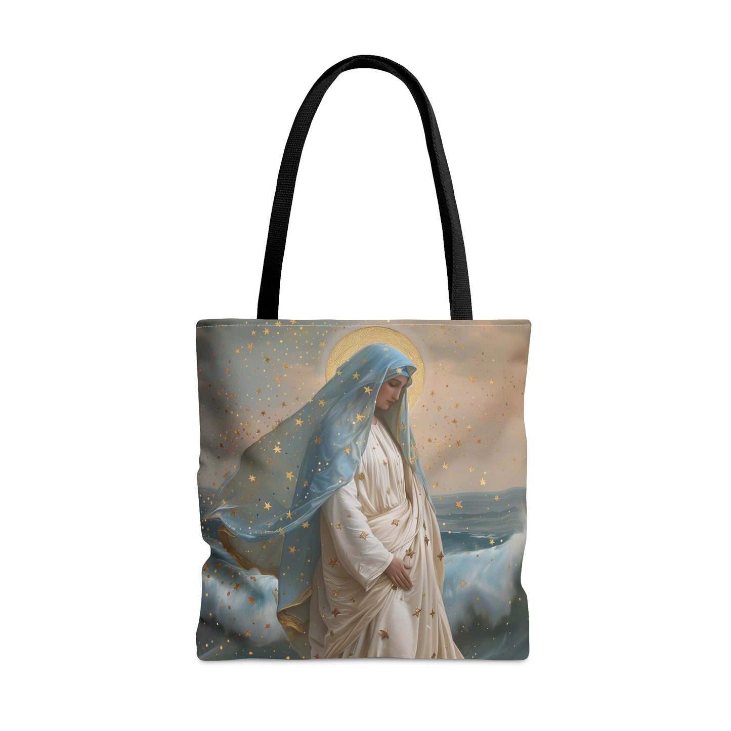 Ocean's Embrace - Devotion to Our Lady Star of the Sea Tote Bag - Large Medium Small Faith Art Bag - Re usable Tote Purse - Double Sided