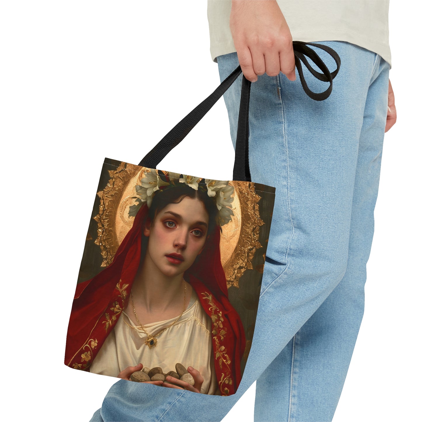 Saint Emerentiana Tote Bag - Large Medium Small Faith Art Bag - Carry all reusable Art purse - Double Sided - Religious Saint Art