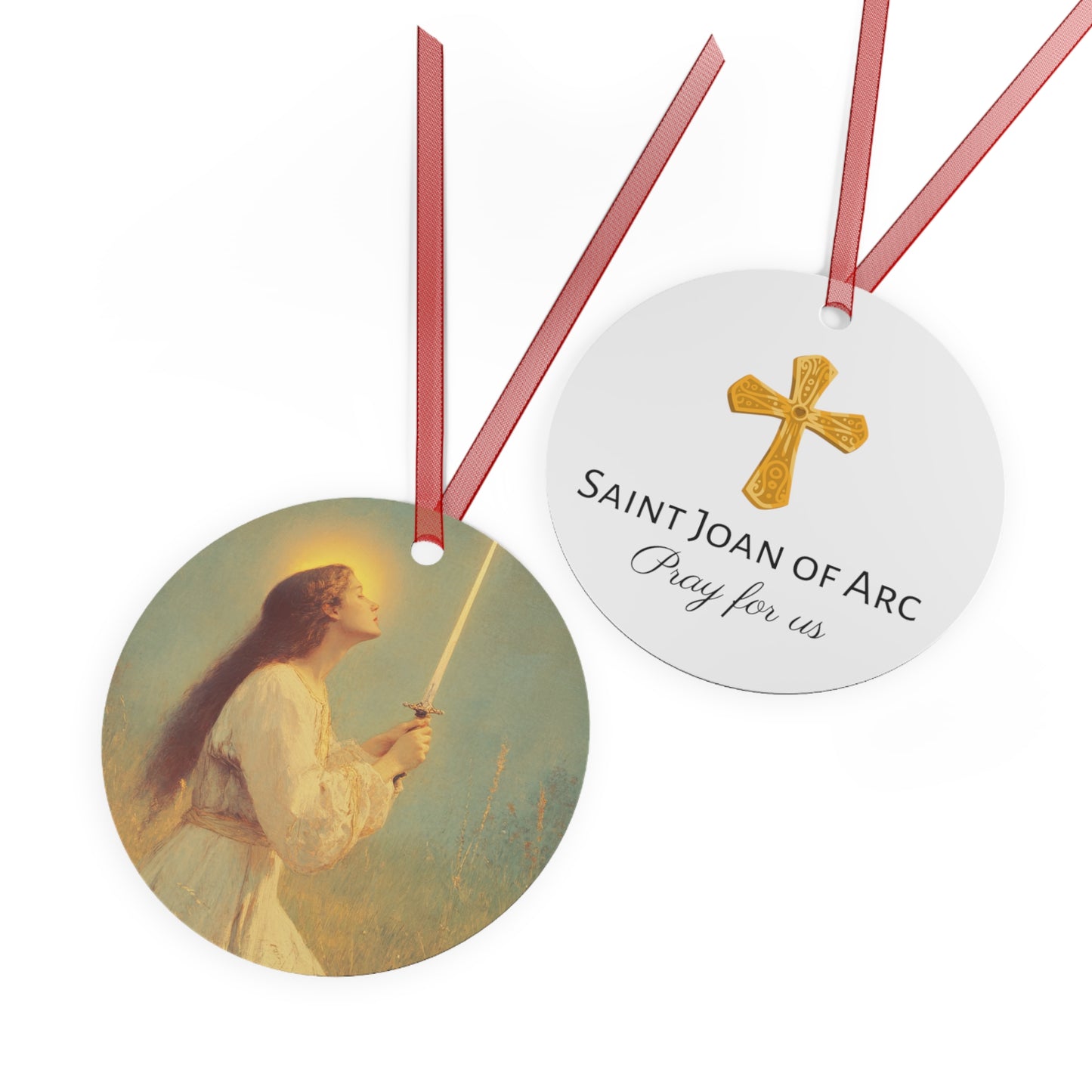 Saint Joan of Arc Metal Ornament - Religious Holiday Christmas Ornament and Keepsake - Prayer Ornament