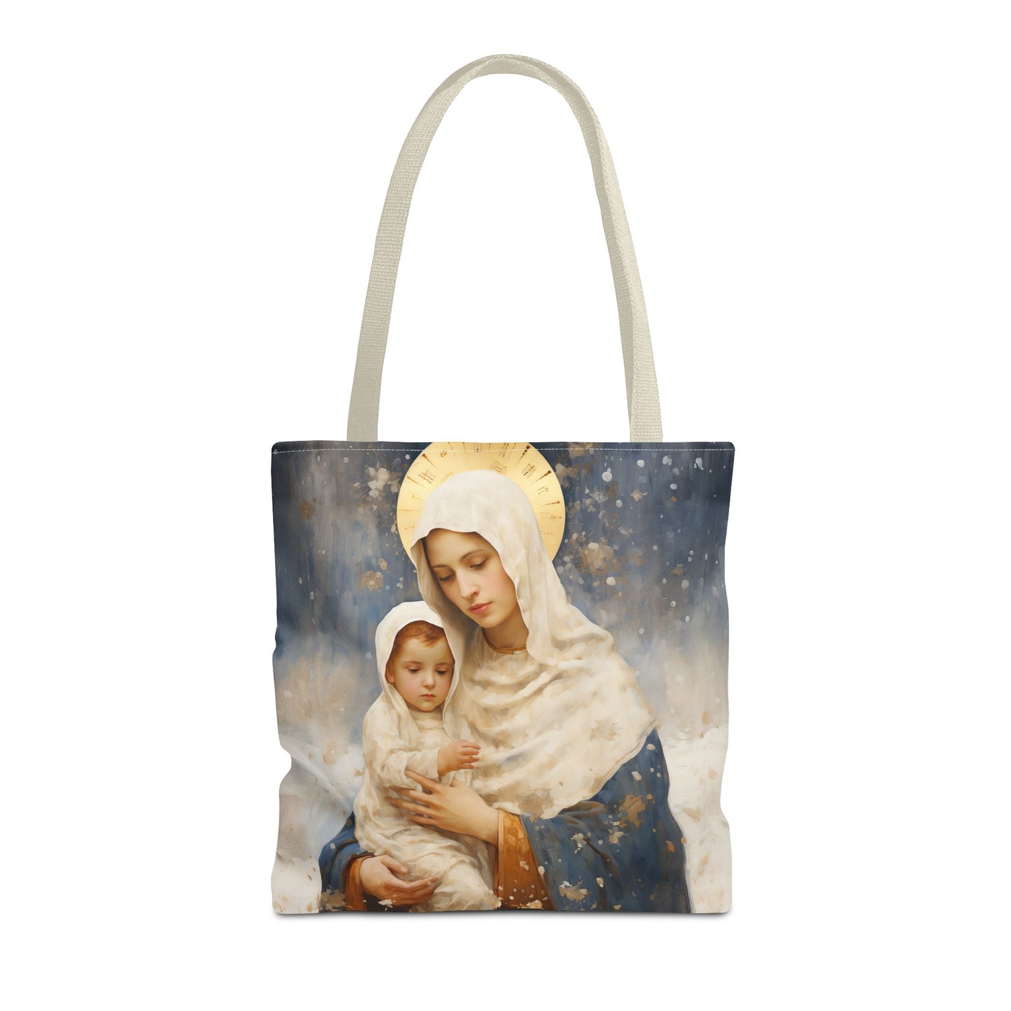 Winter's Grace : Our Lady of the Snows Tote Bag - Catholic faith inspired carry-all purse - day to day bag - Double Sided