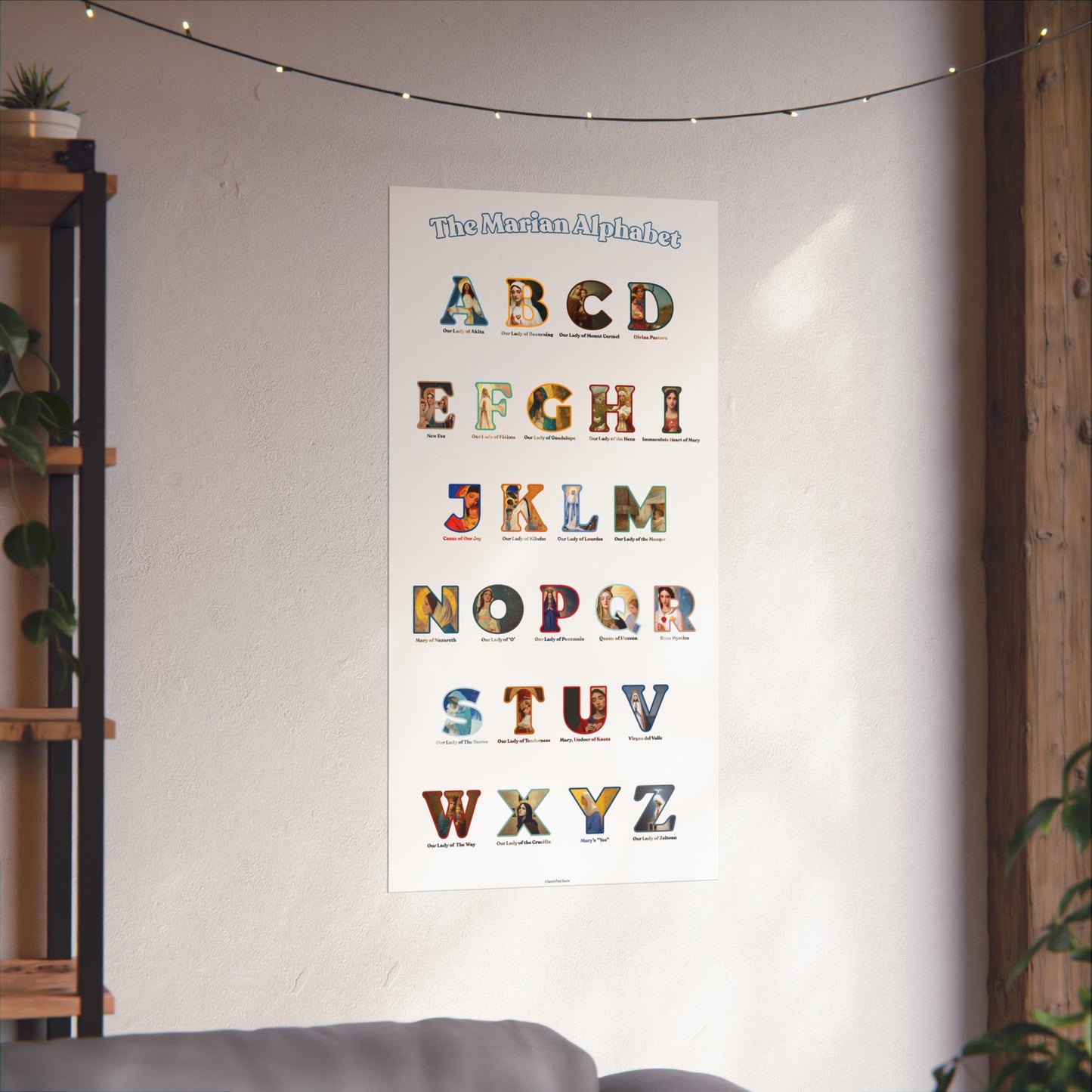 Catholic Marian Alphabet Poster - ABC Wall Art - Marian Titles Catholic Print - Catholic Nursery or Homeschool Faith Decor - Mother Mary Art