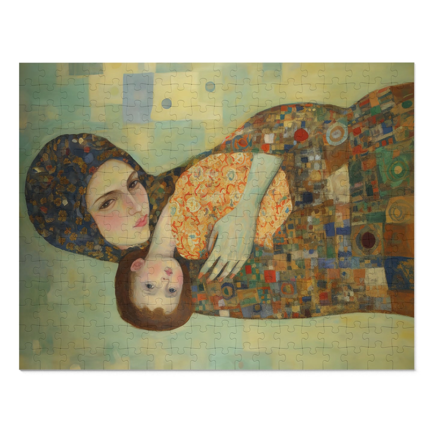 Cherished Blessing - Mary with Her Son - Based on Gustav Klimt's The Kiss - Religious Jigsaw Puzzle (30, 110, 252, 500,1000-Piece)