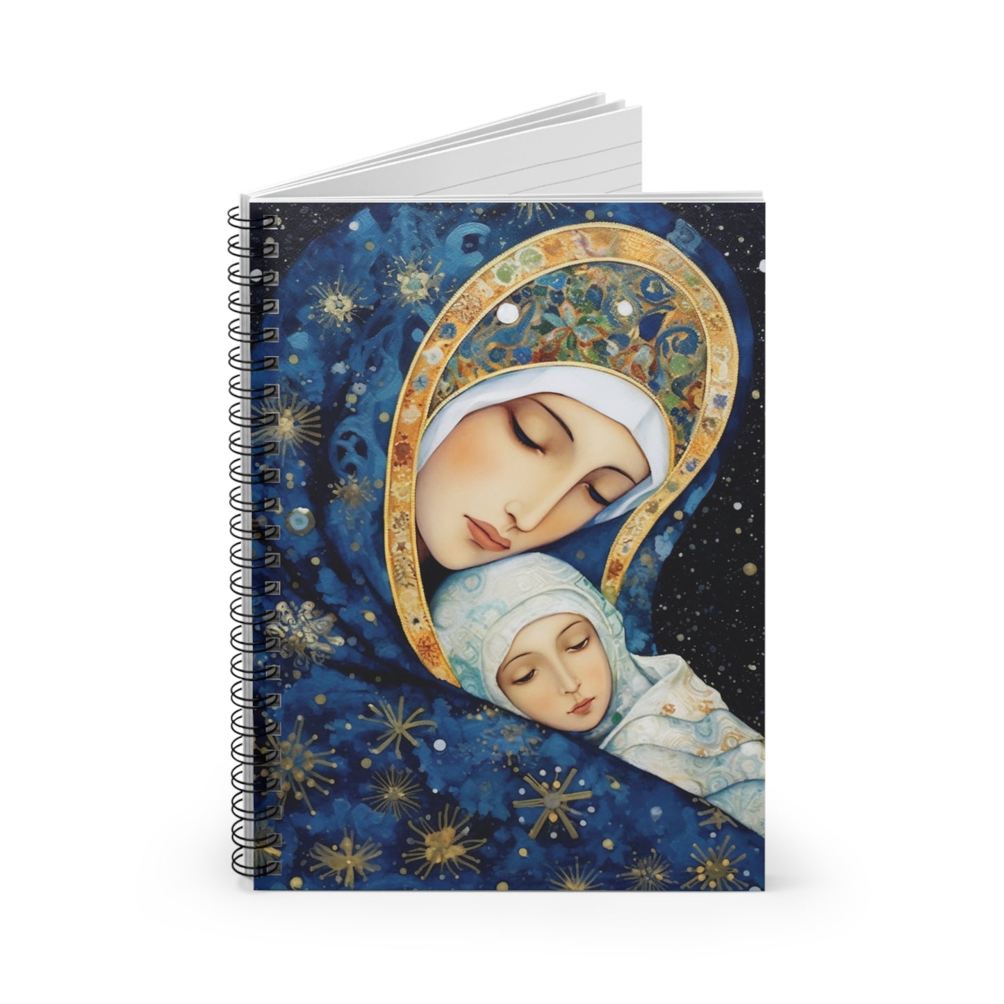 Snowfall's Embrace- Our Lady's Tender Care Journal - Sanctified Souls Art - Religious Based Notebook - Spiral Notebook - Ruled Line