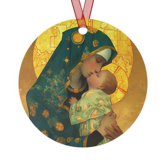 Peaceful Refuge - Mary and the Christ Child Metal Ornament - Religious Holiday Christmas Keepsake - Religious Catholic Tree Ornament