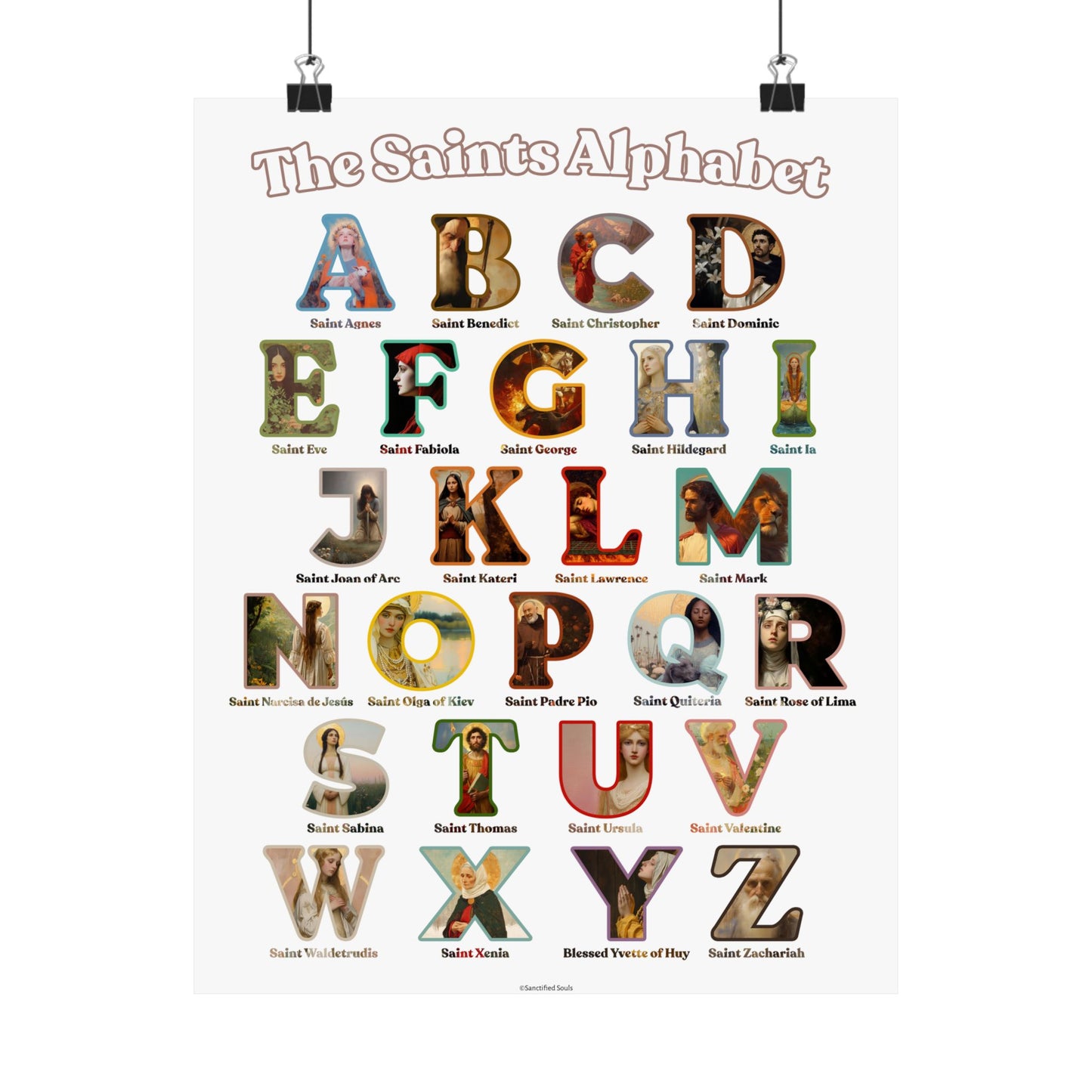 Catholic Saints ABC Print - Alphabet Poster - A to Z Saints Wall Art - Catholic Saints Chart- Classroom / Homeschool - Saints of the Church