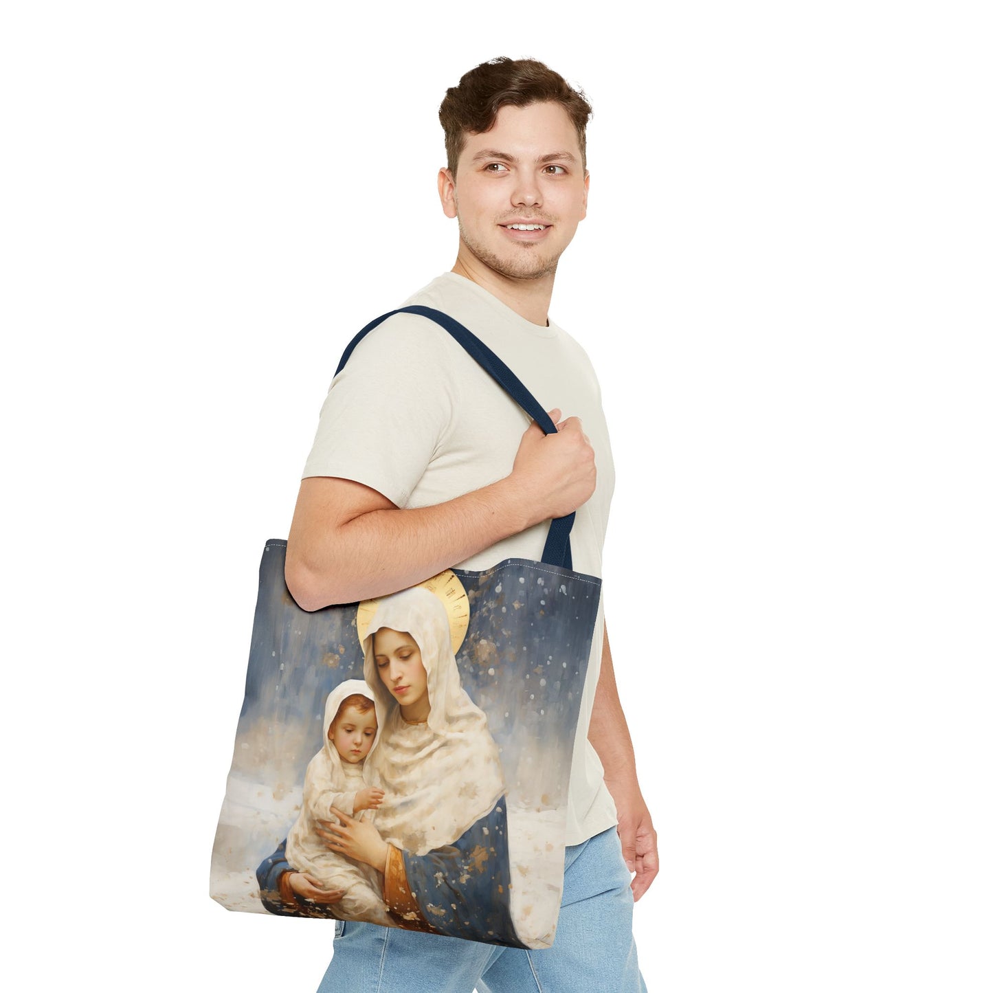 Winter's Grace : Our Lady of the Snows Tote Bag - Catholic faith inspired carry-all purse - day to day bag - Double Sided