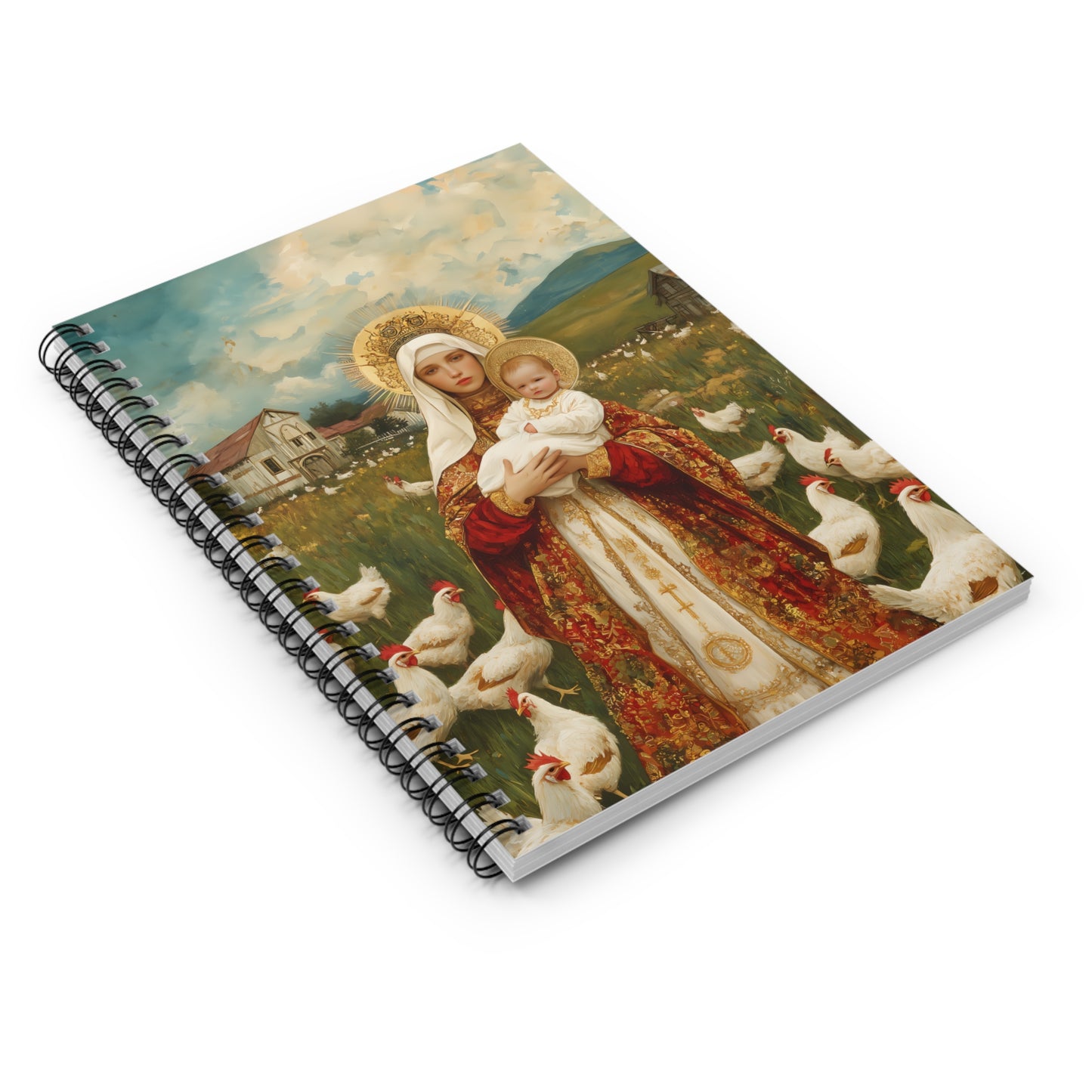 Our Lady of the Hens: Protector of the Humble Flock Sanctified Souls Art - Religious - Spiral Notebook - Ruled Line - Religious art