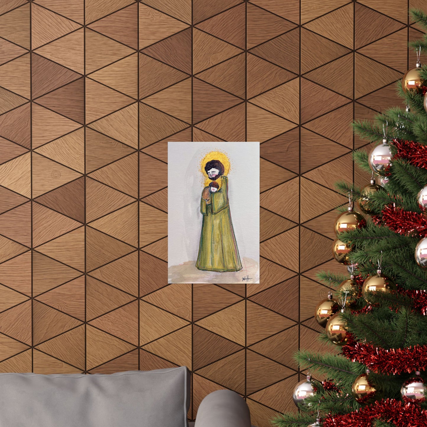 Saint Joseph and Child Jesus Catholic Art Print | Hand-Drawn Watercolor Sacred Artwork | Christian Devotional Wall Art