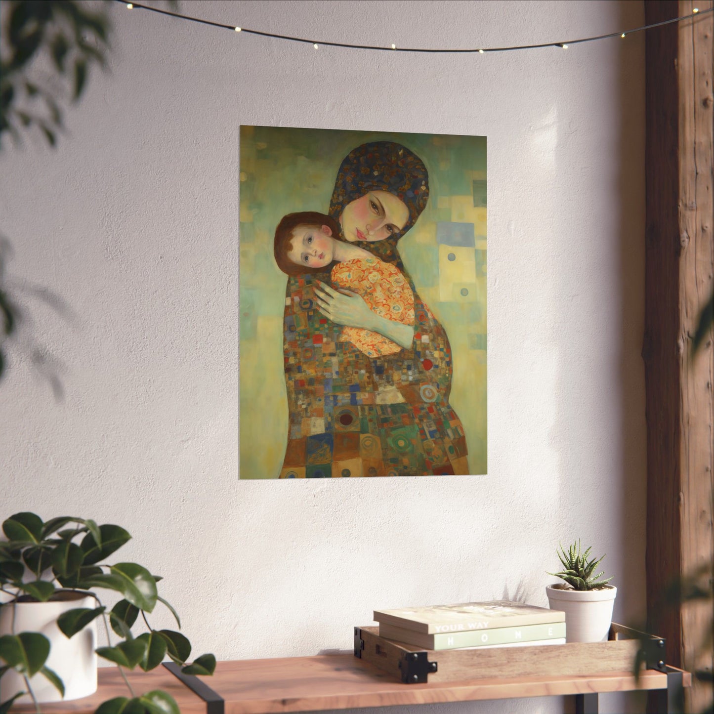 Cherished Blessing - Mary with Her Son - Based on Gustav Klimt's The Kiss - Multiple Sizes - Premium Matte Vertical Posters - Christ Child