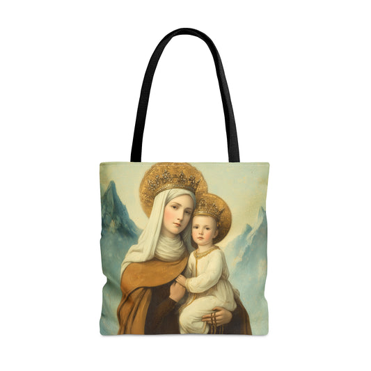 The Gift of the Scapular - Our Lady of Mount Carmel Tote Bag - Large Medium Small Faith Art Bag - Catholic Faith Purse - Double Sided
