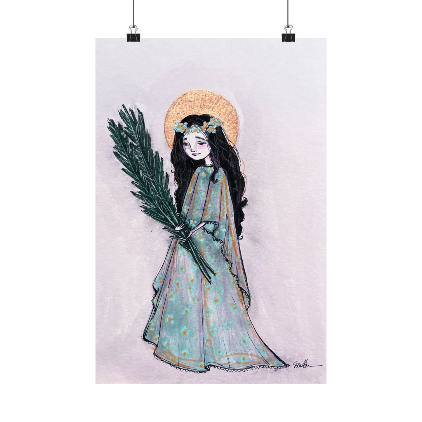Saint Faith Matte Poster - Hand-Drawn Art - Catholic Print | Faith Hope and Charity Devotional Wall Art | Christian Religious Poster